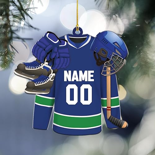 Miniatura 4 de AOVL - Adorno de Navidad personalizado de hockey, casco y palo de hockey, adorno de jugador de hockey, adorno plano de hockey, regalo para los