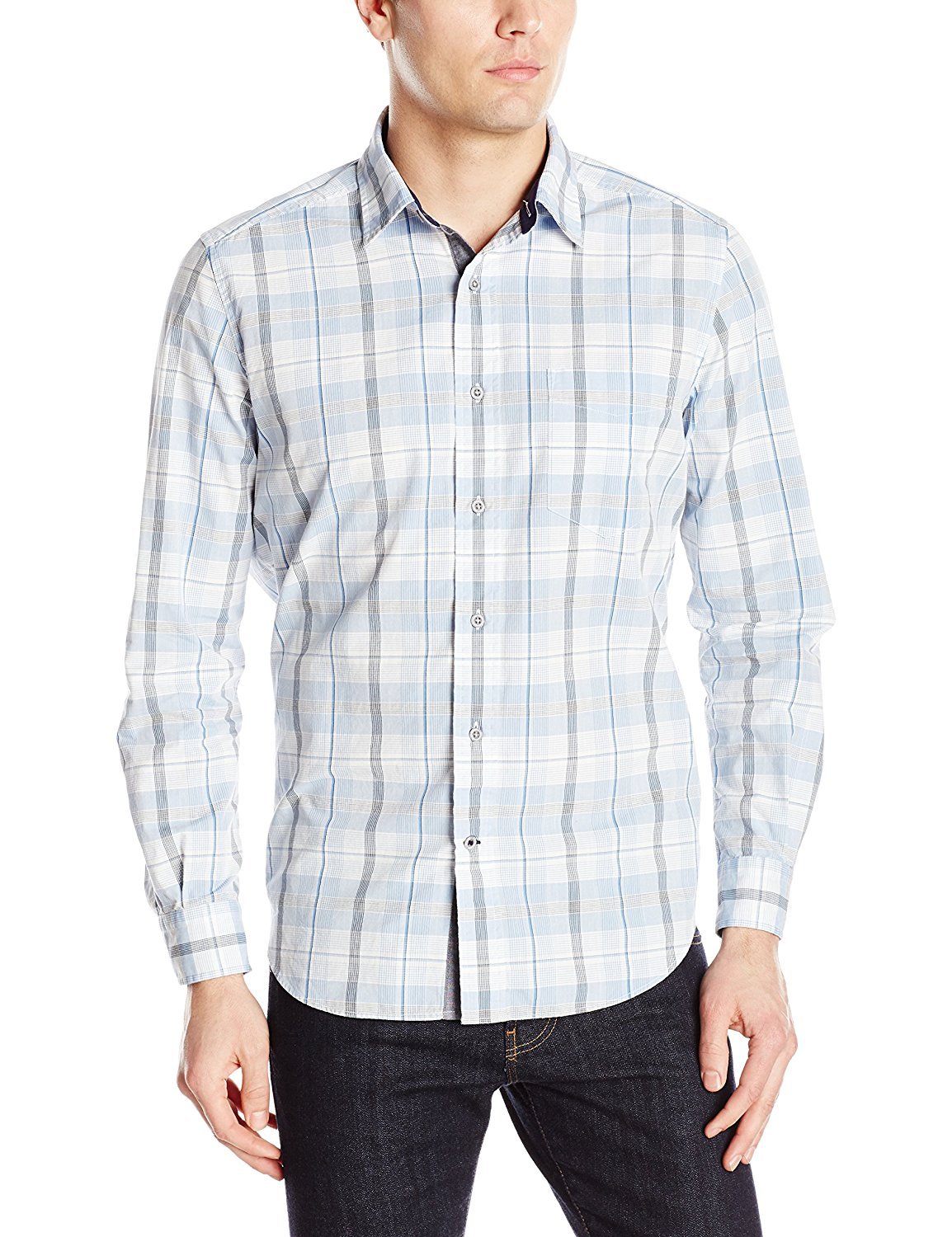 Nautica mensW61929Blue Haze Plaid Shirt Button-Down Shirt - Blue - Medium