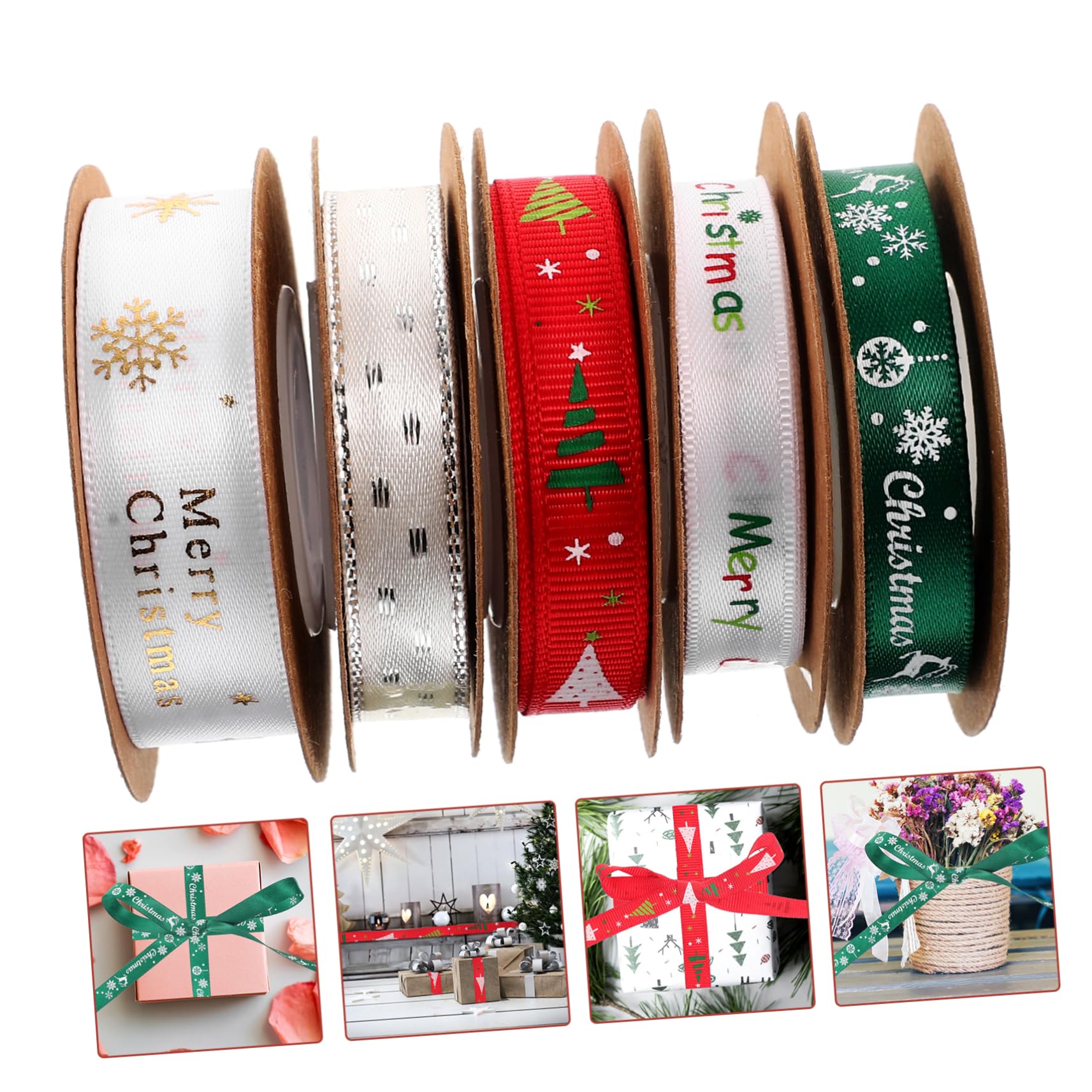 15rollen Weihnachtsgeschenkband Dekorative Satinbänder Für Party-dekoration Schleifen Festliche Verpackung Für Weihnachten Pro Rolle
