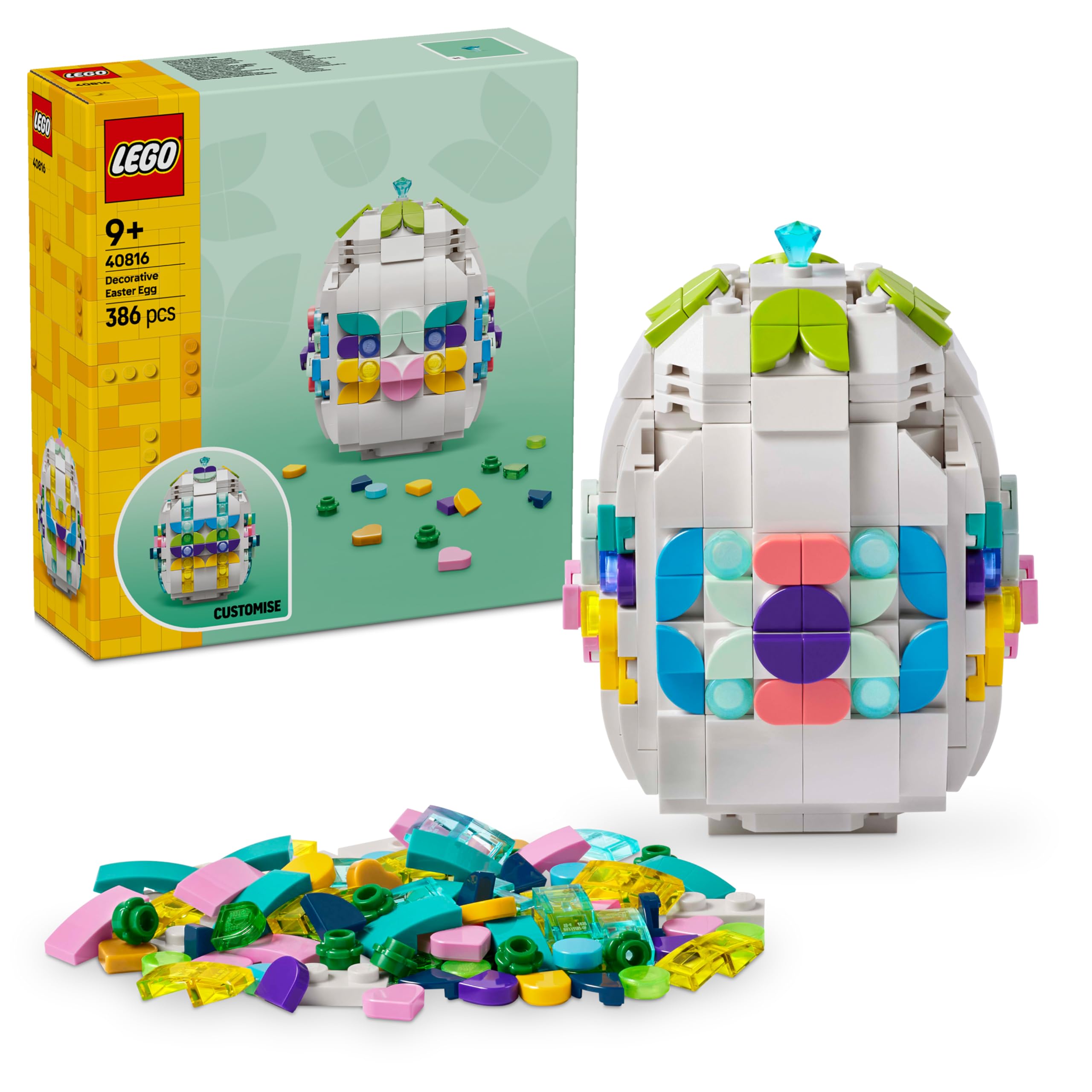 LEGO Verziertes Osterei - Mit bunten Elementen, goldenem Herz & Edelstein - Kreative Kinderzimmer Deko - DIY Set zum Bauen und Sammeln - Geschenk für Mädchen & Jungen ab 9 Jahren - 40816
