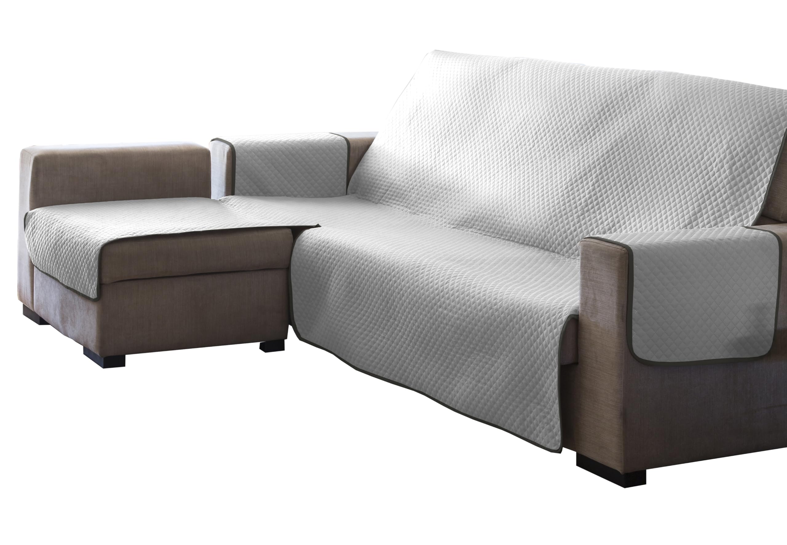 Estoralis AVA | Funda Chaise Longue Moderna | Tejido Acolchado Blanco | Chaisse Longue 240 cm Brazo Izquierdo Tamaño de Tela 240 x 255 cm (Ancho por Alto) | Protector para Todo Tipo de Sofás