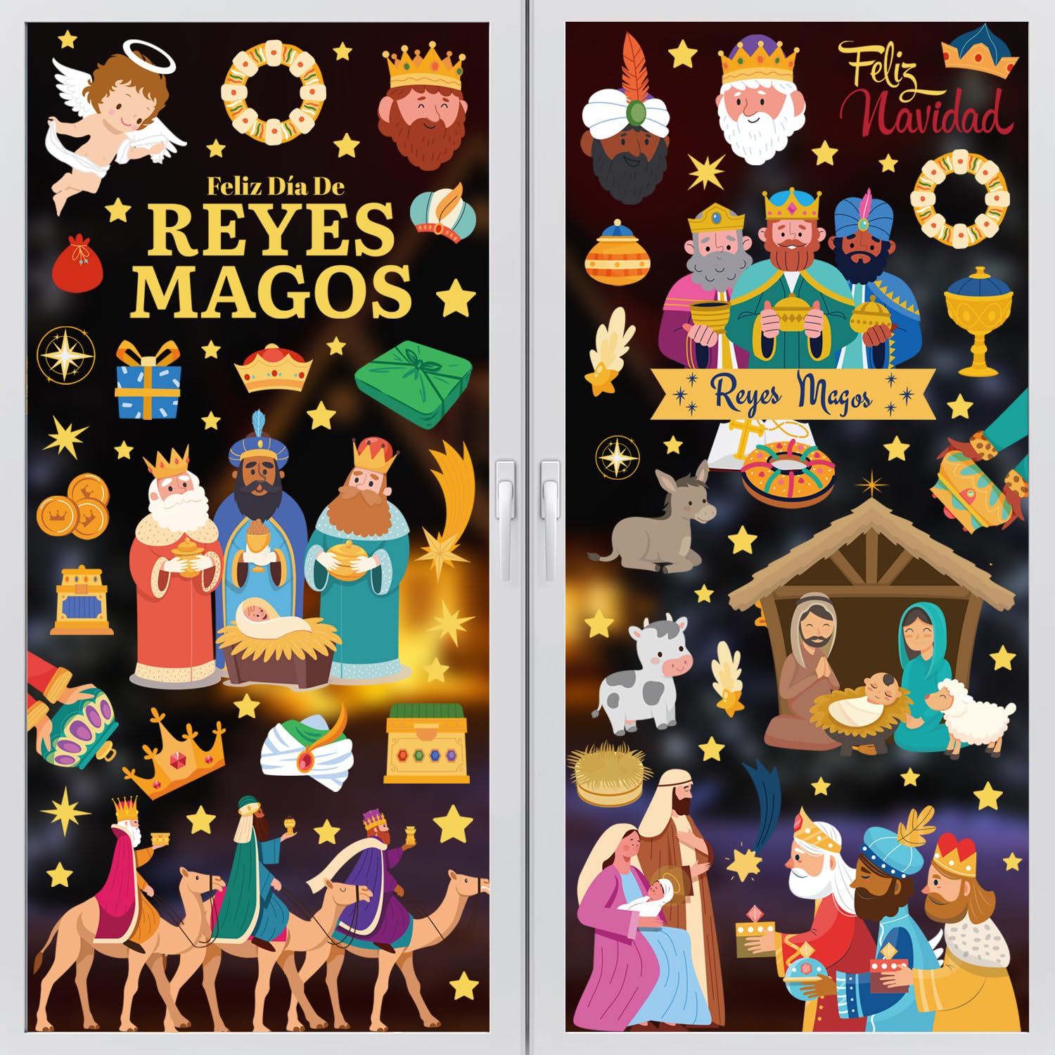 Navidad para Ventanas Pegatinas Navideño Reutilizables PVC para Escaparates Cristal Puertas Hogar Grandes Stickers Muñeco Reutilizables de PVC para Decoración