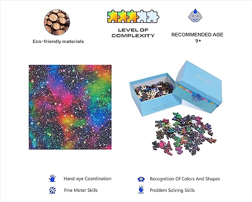 Miniatura 6 de HARTMAZE Rompecabezas de madera un cielo estrellado brillante de 199 piezas verdaderamente únicas, forma cuadrada, la mejor opción para adultos y