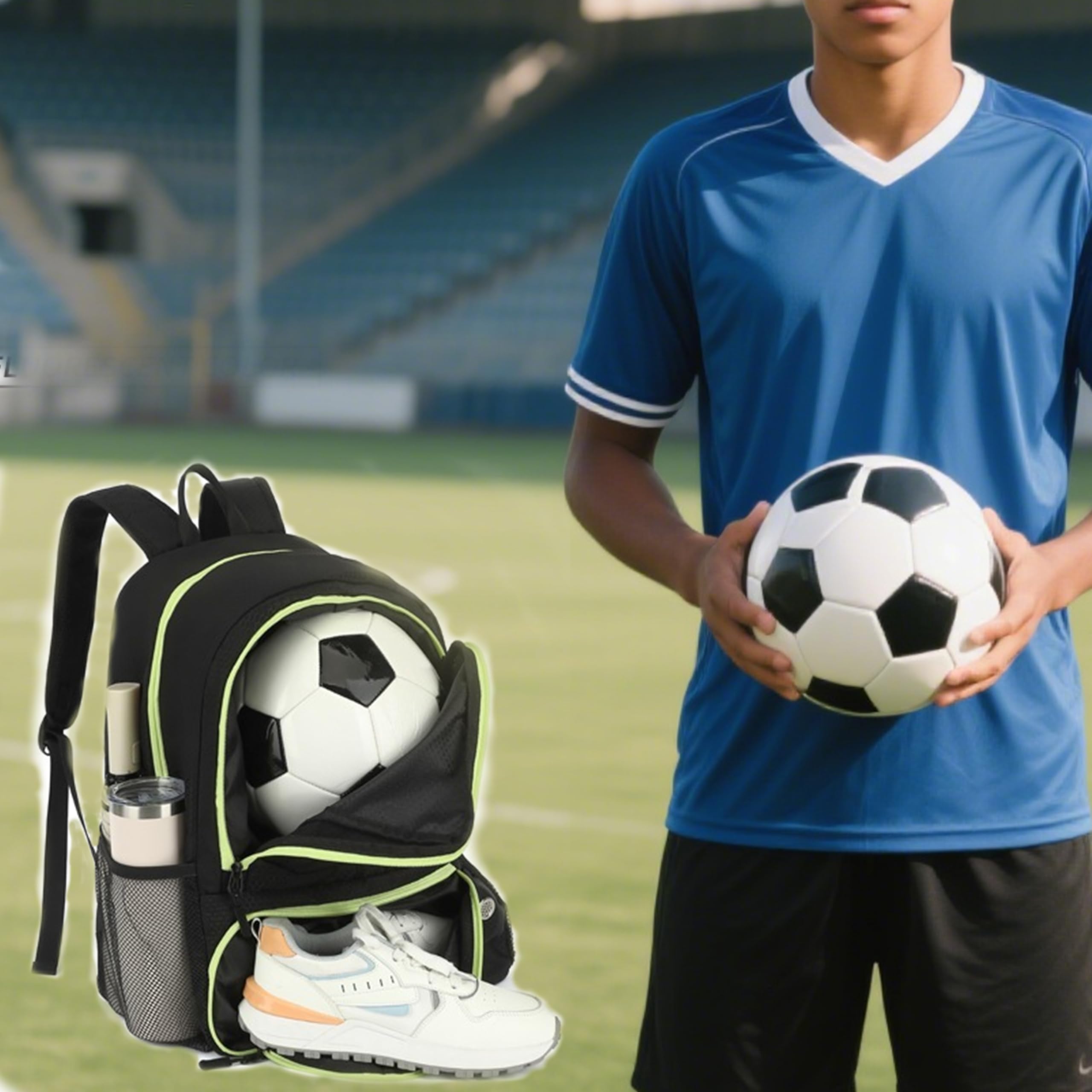Mochila de fútbol, mochila de baloncesto con compartimento para pelotas y compartimento para zapatos, mochila deportiva ligera, resistente al agua, bolsa de equipamiento deportivo para