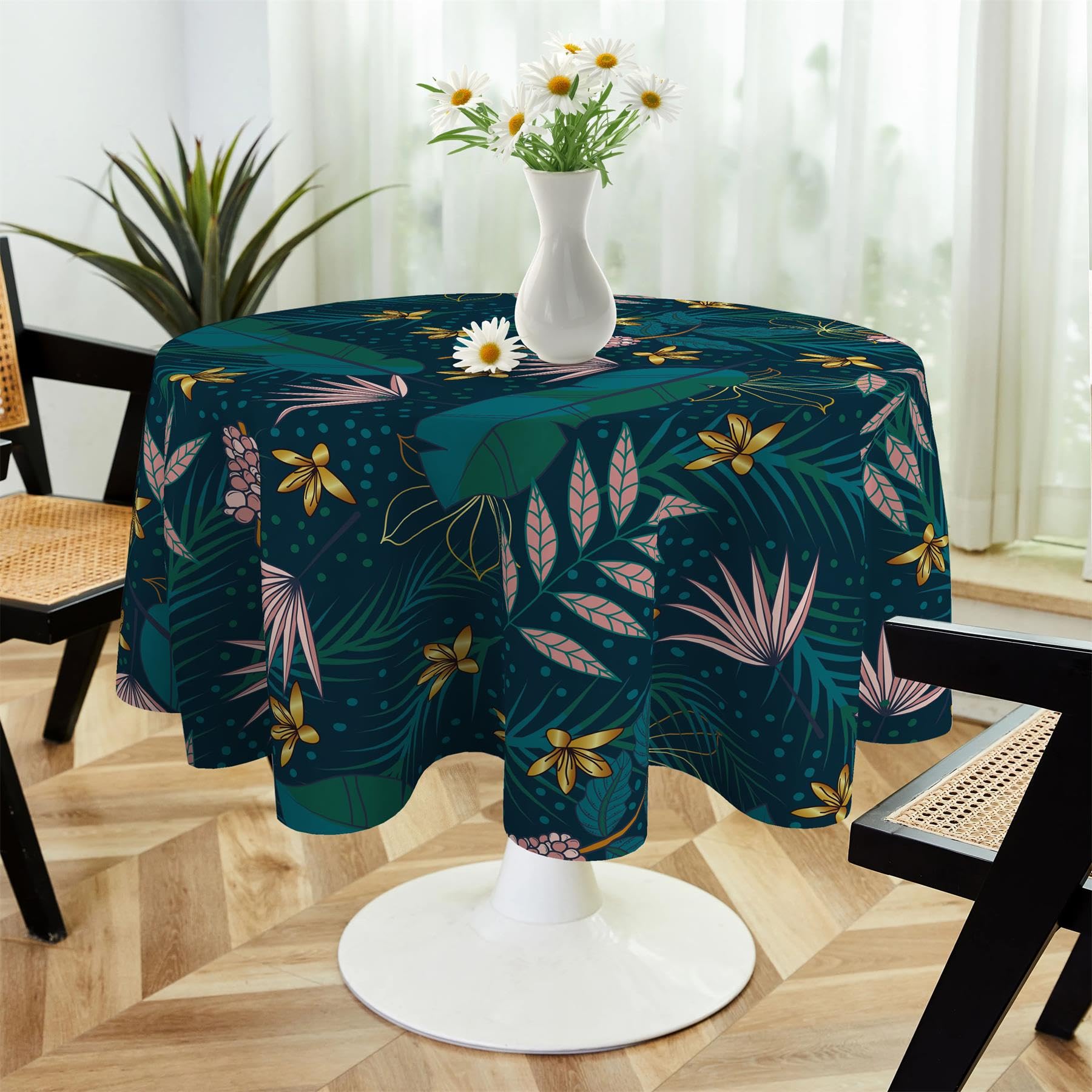 OliveSleep Round Tablecloth 152cm Wrinkle Free Washable Polyester Table Cloth for Circular Table, Home Dining Party Use,Flora Abstract Round Wipe Clean Tablecloth 60 Inches (Multicolor 03)