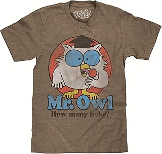 Mr Owl How Many Licks T-Shirt - Vintage Tootsie Pop Graphic Tee Shirt (Brown Heather) (XL)