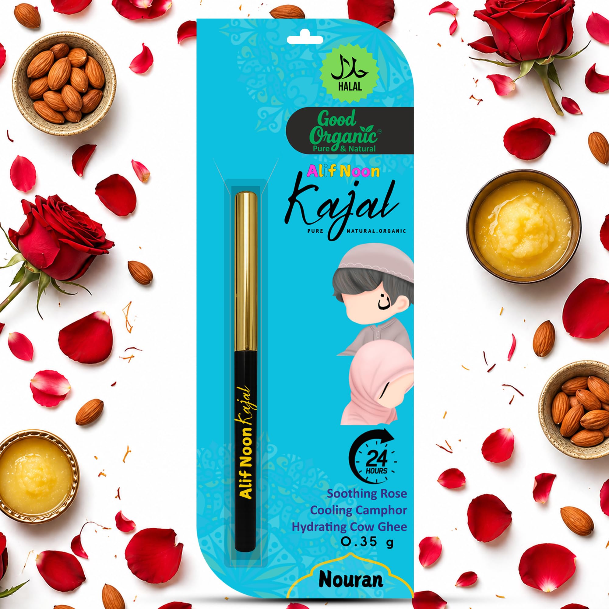 Goodorganics™ Alif Noon Kajal 0.35 g for Kids & Toddlers | Traditional Dawoodi Bohra Kajal | Halal, Natural, Dermatologically Tested & Skin Friendly Easy of Use Infused with Khak E Shifa, Cow's Ghee, Almond Oil & Bhimseni Kapoor | Deep Black, Smooth, Ritual & Daily use Kohl for Skin &n Eyes, Waterproof & Smudge-Proof, 24-Hour Long Wear.-image-23
