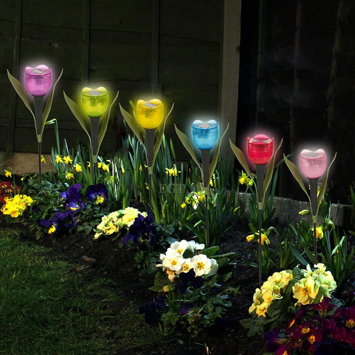 Garden Greatness 6 Pack Solar Tulip Floral Stake Lights, Flower Stake Light, Garden Solar Decor