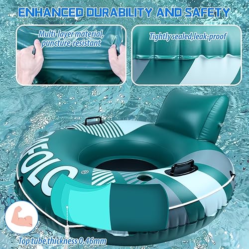 Miniatura 7 de Pool Float Adult, Inflatable River Tube Float, River Tubes for Floating Heavy Duty with Mesh Bottom, Comfortable Backrest & 2 Cup Holders & Durable