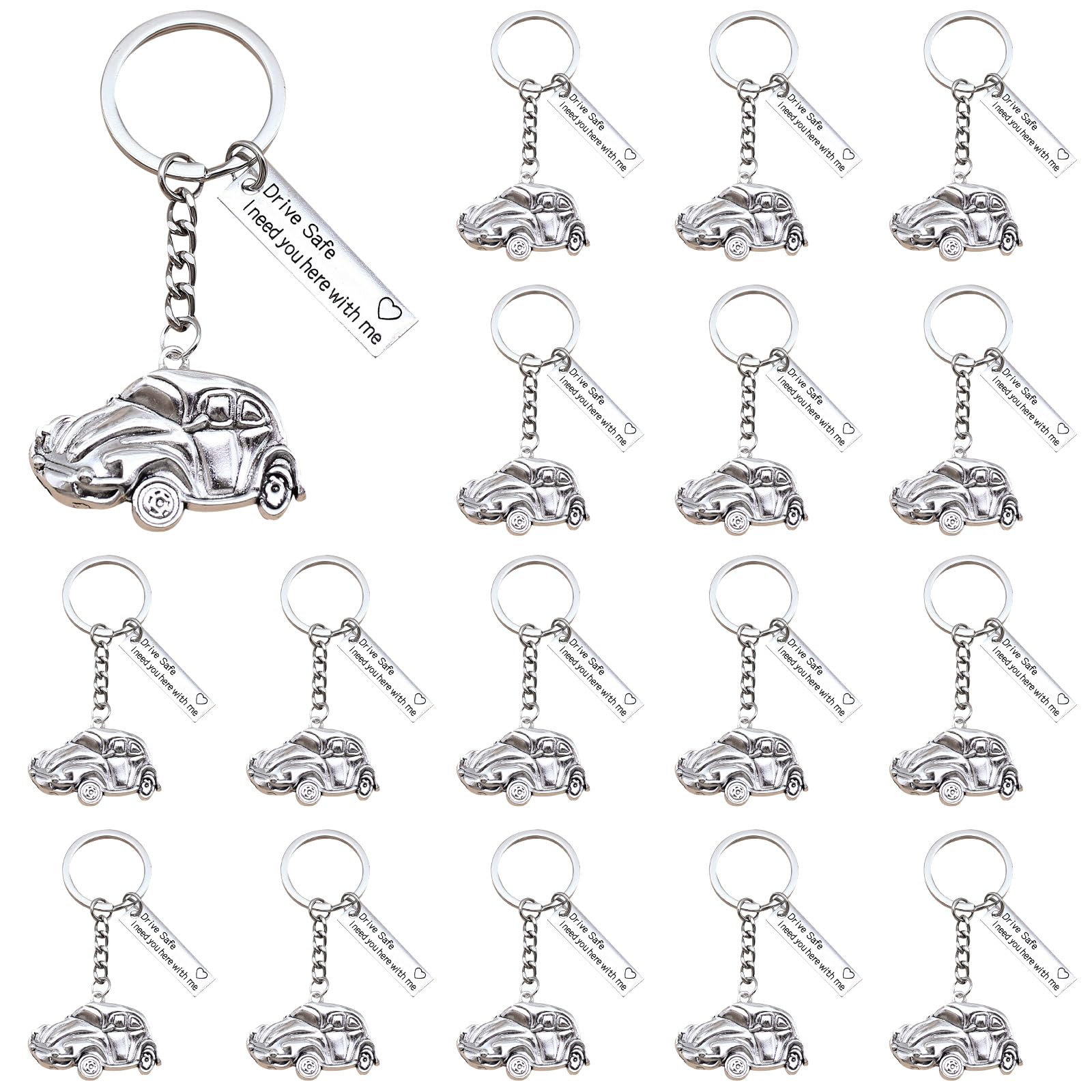 iMagitek25 Pcs Drive Safe Keychain I Need You Here With Me Keychain Gift for Husband Boyfriend Him Car Driver Trucker Keychain Gifts, Silver, Medium
