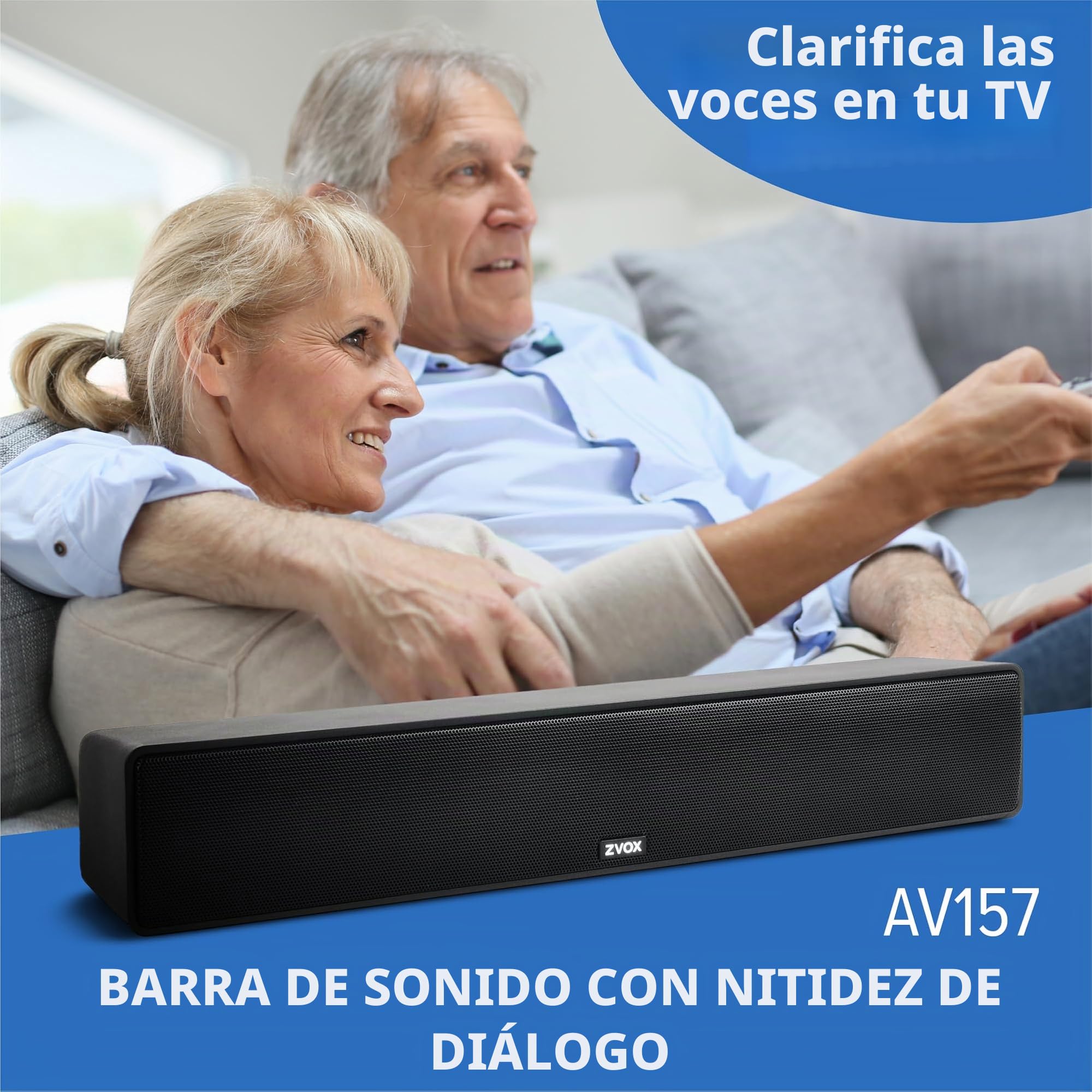 ZVOX AccuVoice AV157 - Barra de sonido aclaradora de diálogo, 12 niveles de impulso de voz | Tecnología patentada de audífonos, altavoz compacto de TV de cine en casa de 17 pulgadas, conexión simple, color negro