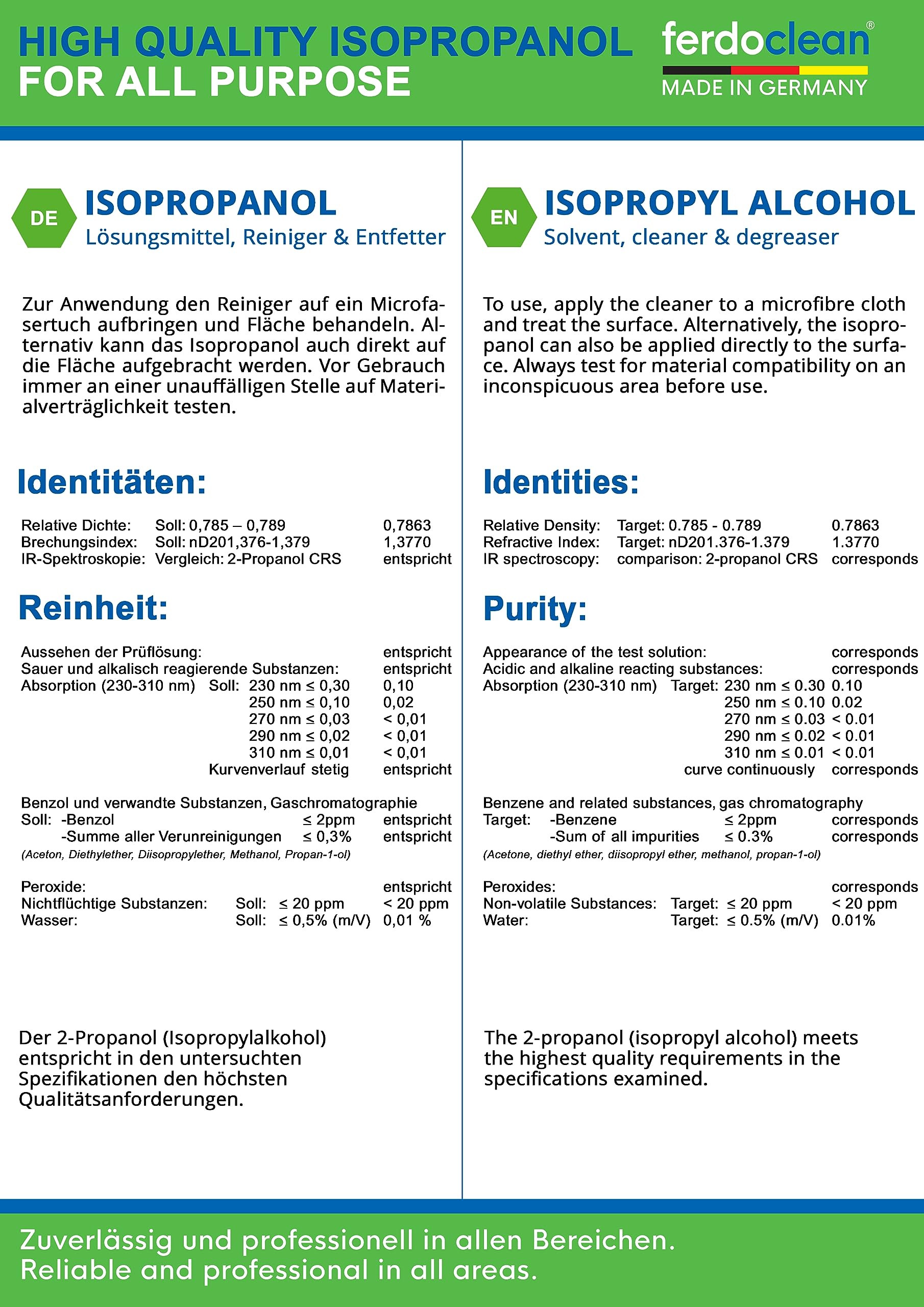 Isopropanolo al 70% in 10 flaconi da 1000 ml, solvente a base di alcool IPA, detergente per la casa, la cucina, l'auto e altro ancora, ideale per la rimozione dei grassi