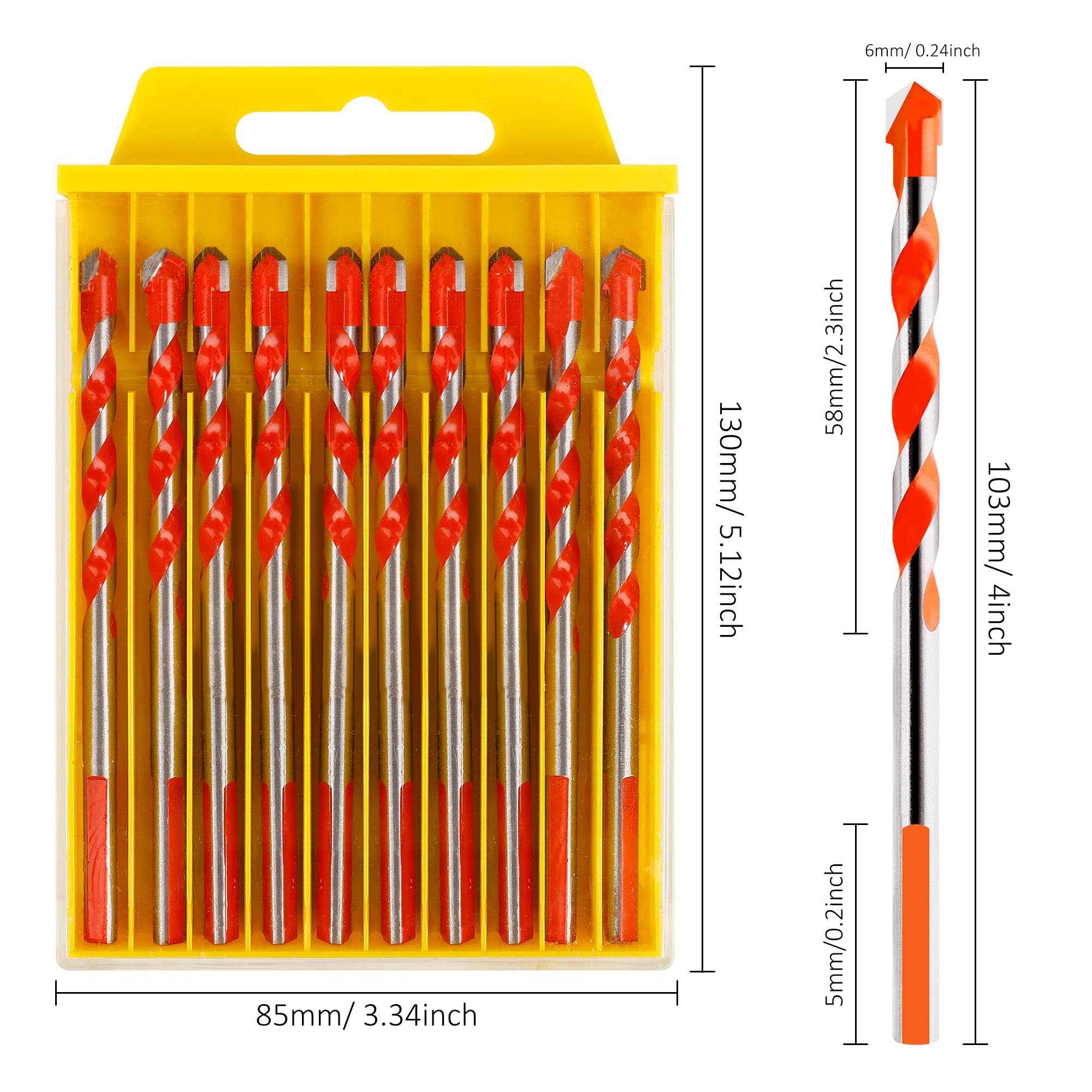 Set 10 Punte Trapano In Carburo | 6mm | Per Porcellanato, Ceramica, Legno E Mattone | Colore Arancione - Foto 5