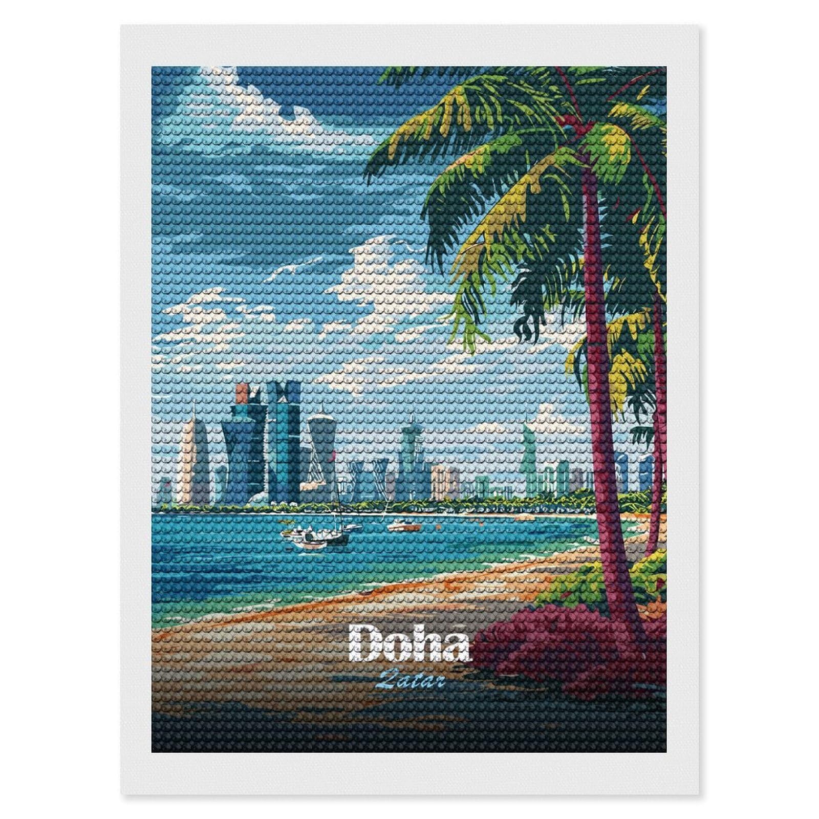 Junmoney Doha, Qatar Beach and Skyline Full Drill Diamond Painting Kit 12"x16", Mindful Craft Activity, Bedroom Decor, for Adults, Gift Idea