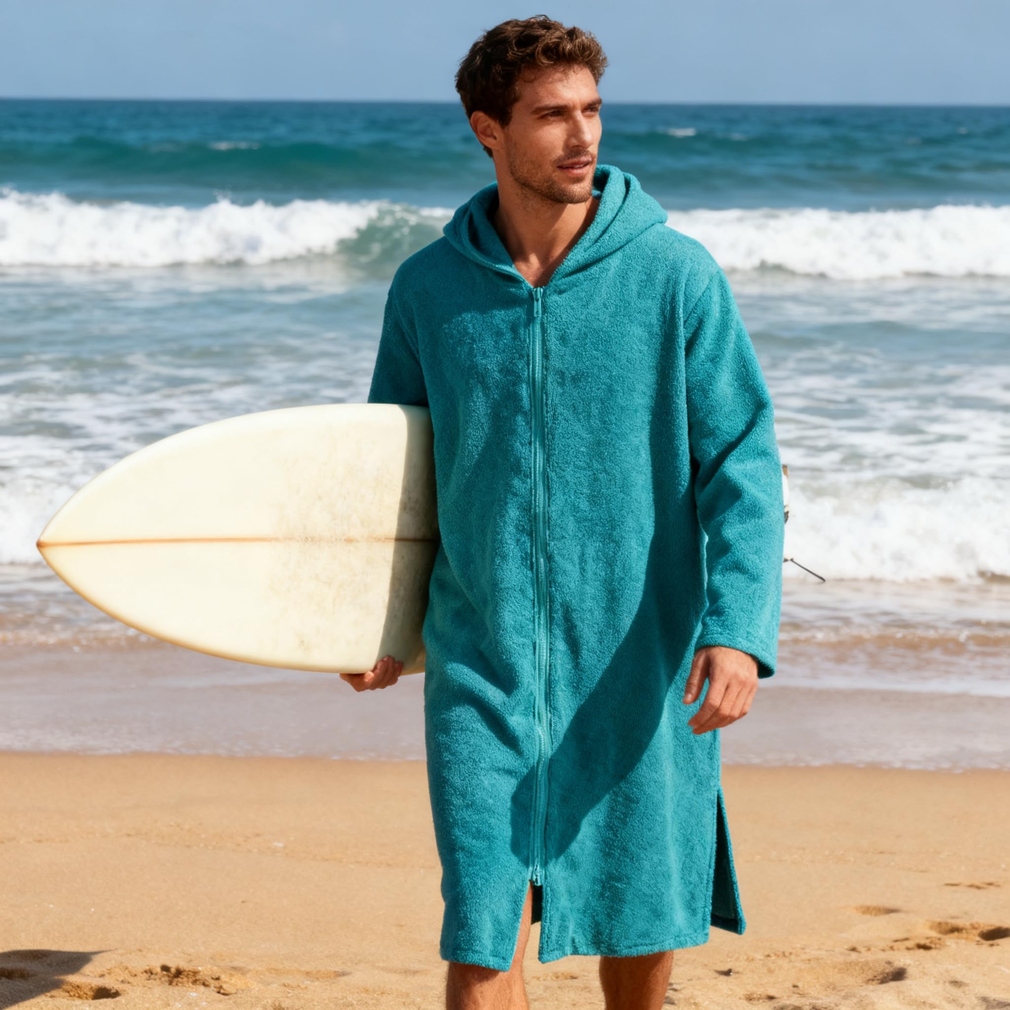 DiaryLook Kapuzen-Badeponcho mit Reißverschluss | Schnelltrocknender Surf-Poncho Microfiber Handtuch für Strand/Schwimmbad | Umkleidehilfe bei Wassersport & Schnorcheln | Damen & Herren