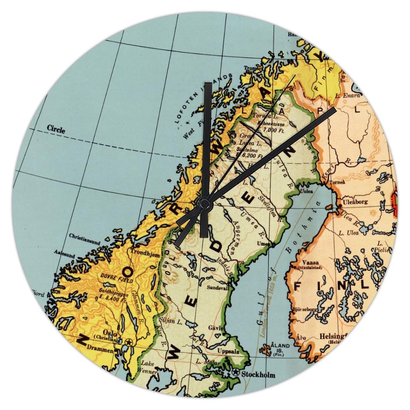 Horloge murale carte de la Norvège, une idée cadeau originale pour une pendaison de crémaillère
