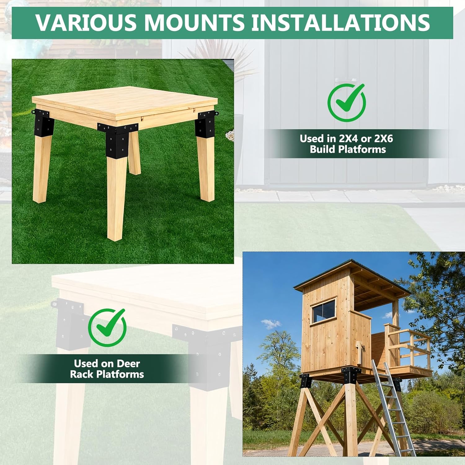 Deer Stand Brackets 4x4, 4 Pcs Outdoor 4x4 Compound Angle Brackets for Deer Blind Brackets, Outdoor Platforms Bracket, Shooting Shacks, Observation Decks and Tree Houses