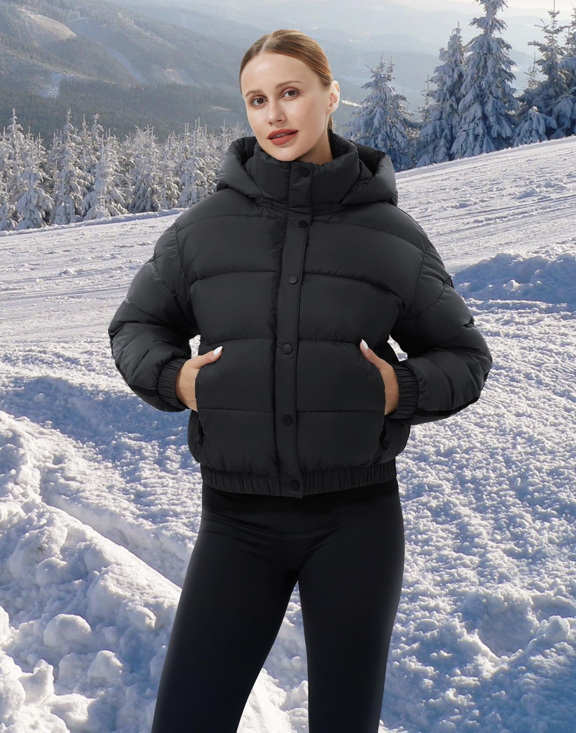 Pioneer Camp Veste d'hiver pour femme, 3/4, épaisseur moyenne, courte, imperméable, avec capuche