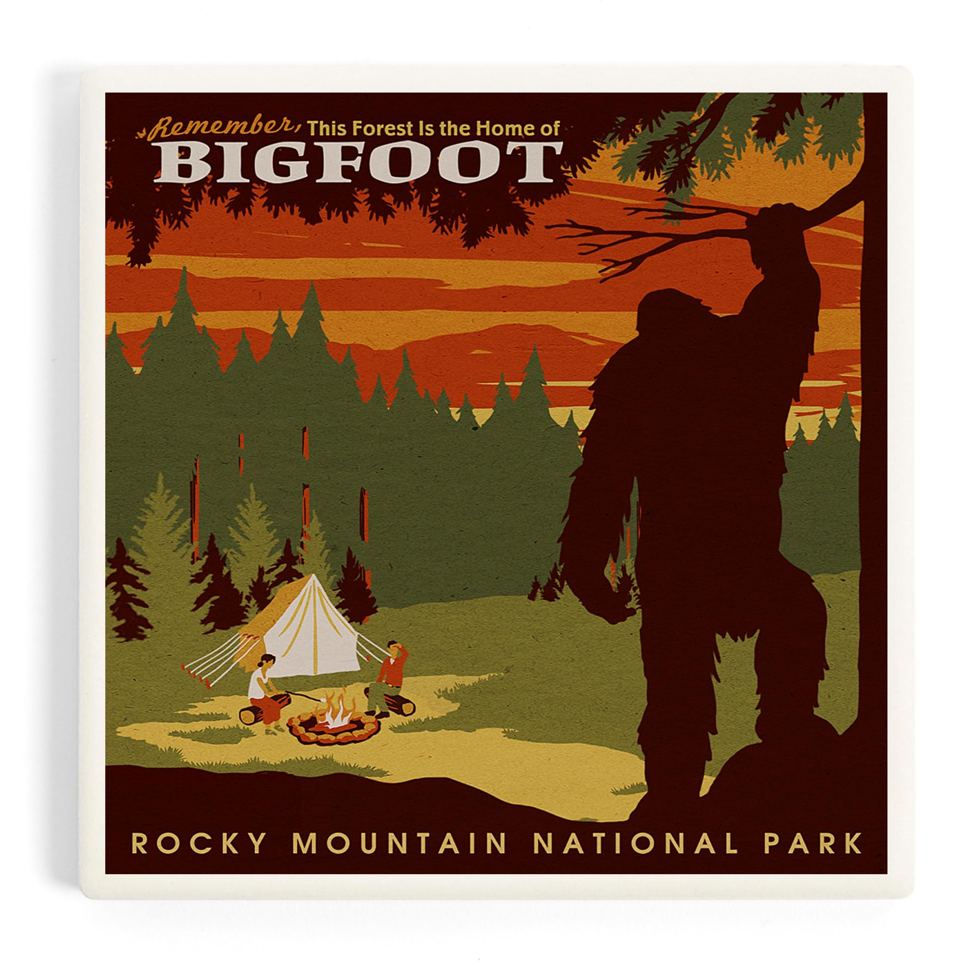 Lantern Press Rocky Mountain National Park, Colorado, Home of Bigfoot (Absorbent Ceramic Coaster, Single, Cork Back, Kitchen Table Decor)