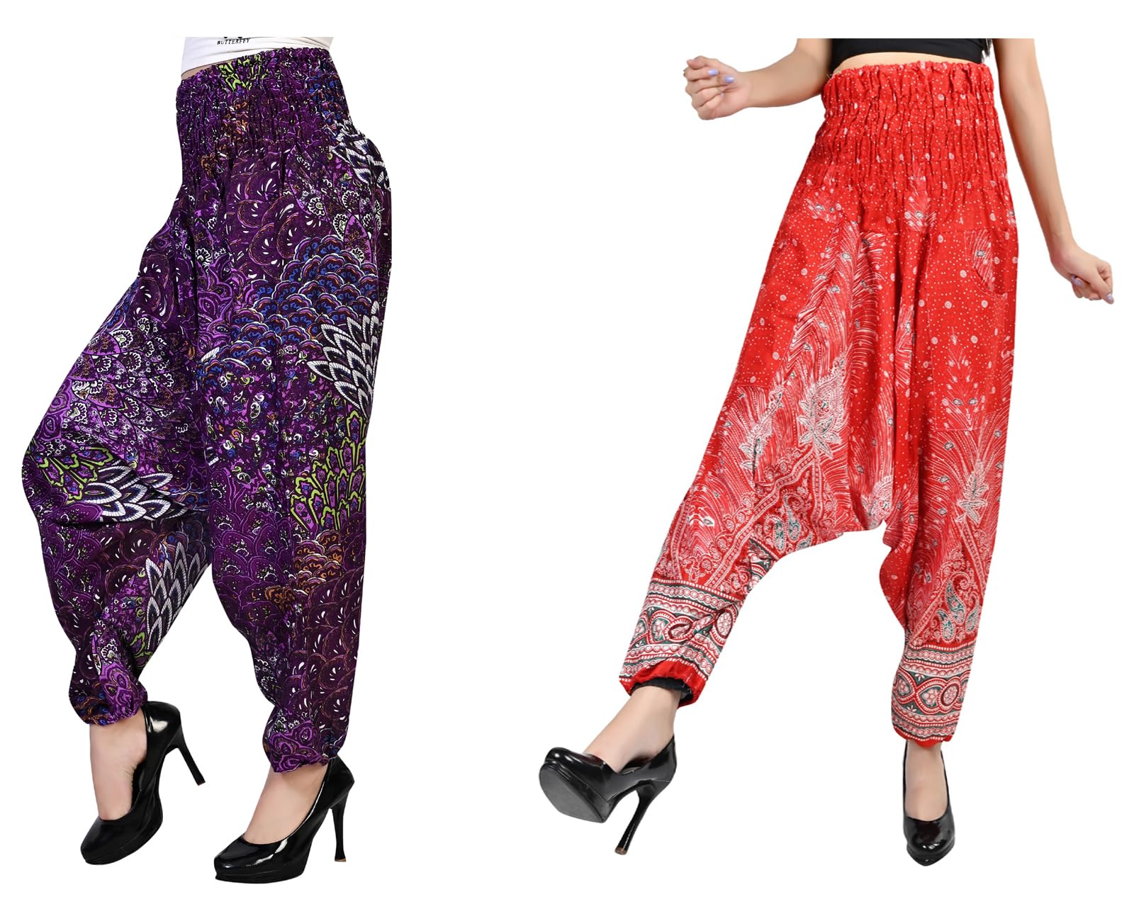 Women's Printed Cotton Rayon Blend Harem Pant/Afghani Pant/Palzzo/Pyjama/Jump Suit-N859, Pack of Two, Multicolor-image-45