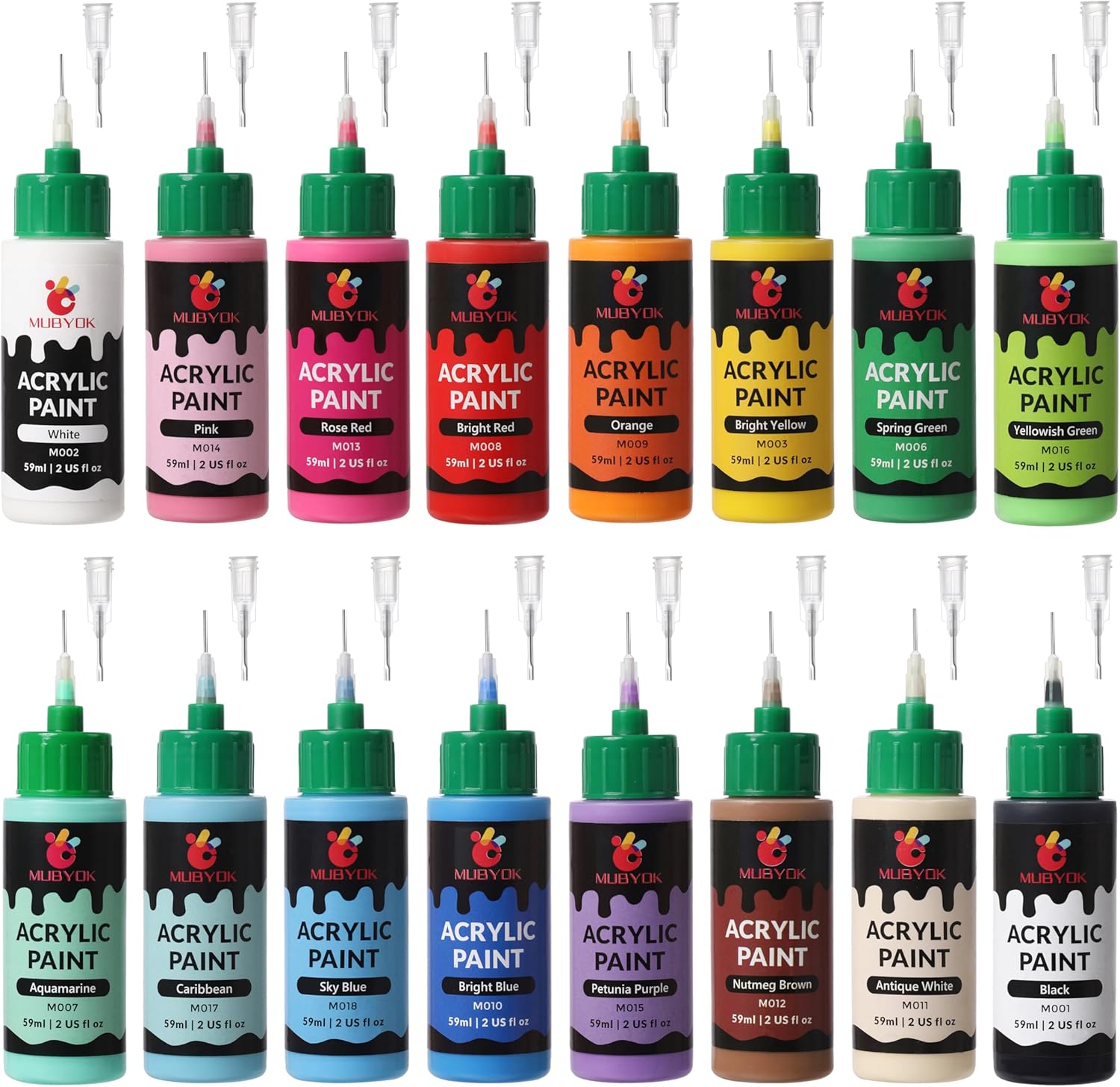 MUBYOK 2oz Matte Acrylic Paint Set with Precision Applicator Cap for Car Freshie Painting, Drawing and DIY Arts & Crafts Supplies for Adults(Pack of 16)