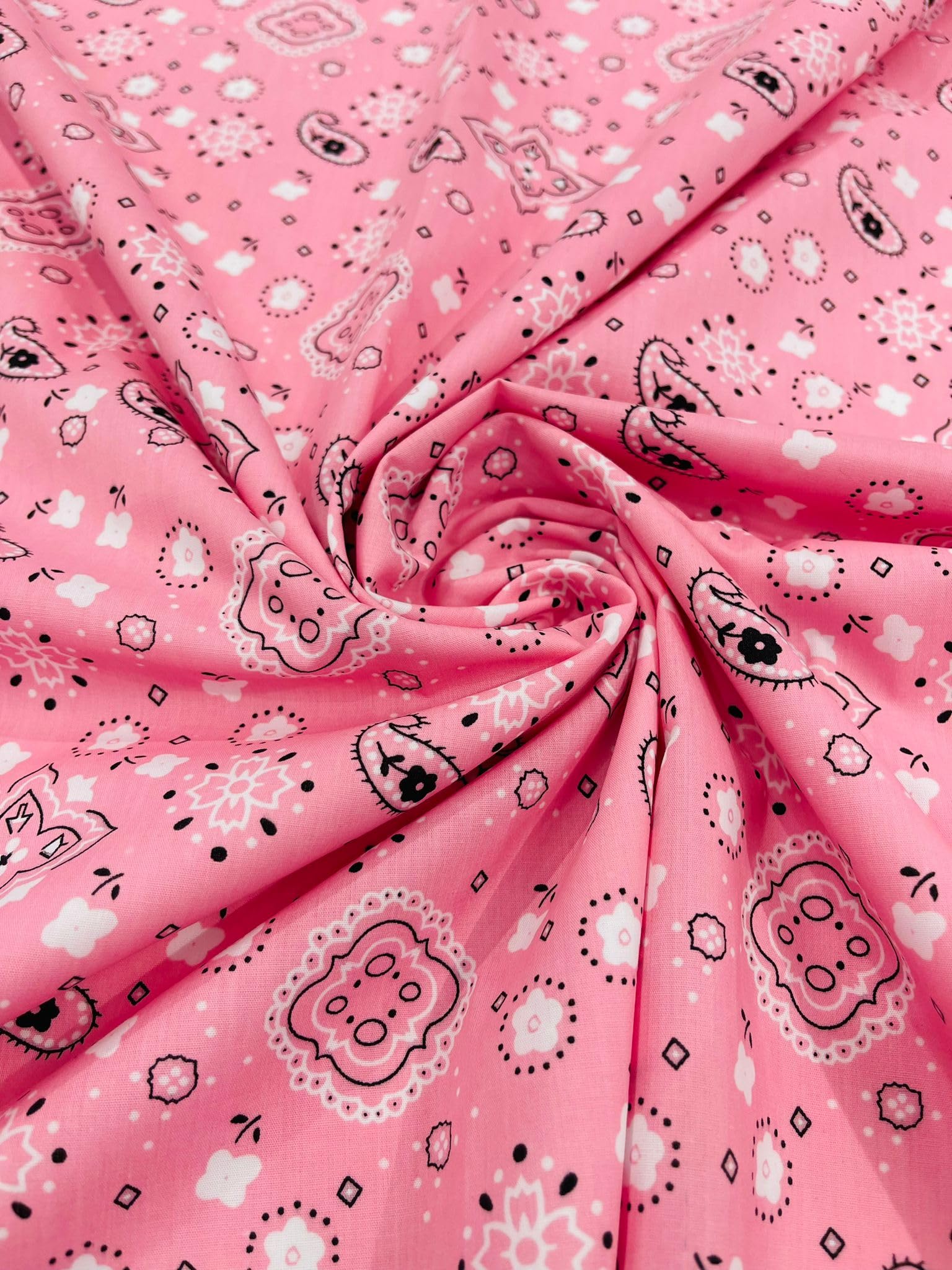 New Creations Fabric & Foam Inc, Bandana Print Poly Cotton Fabric 60" Wide by The Yard (Pink)