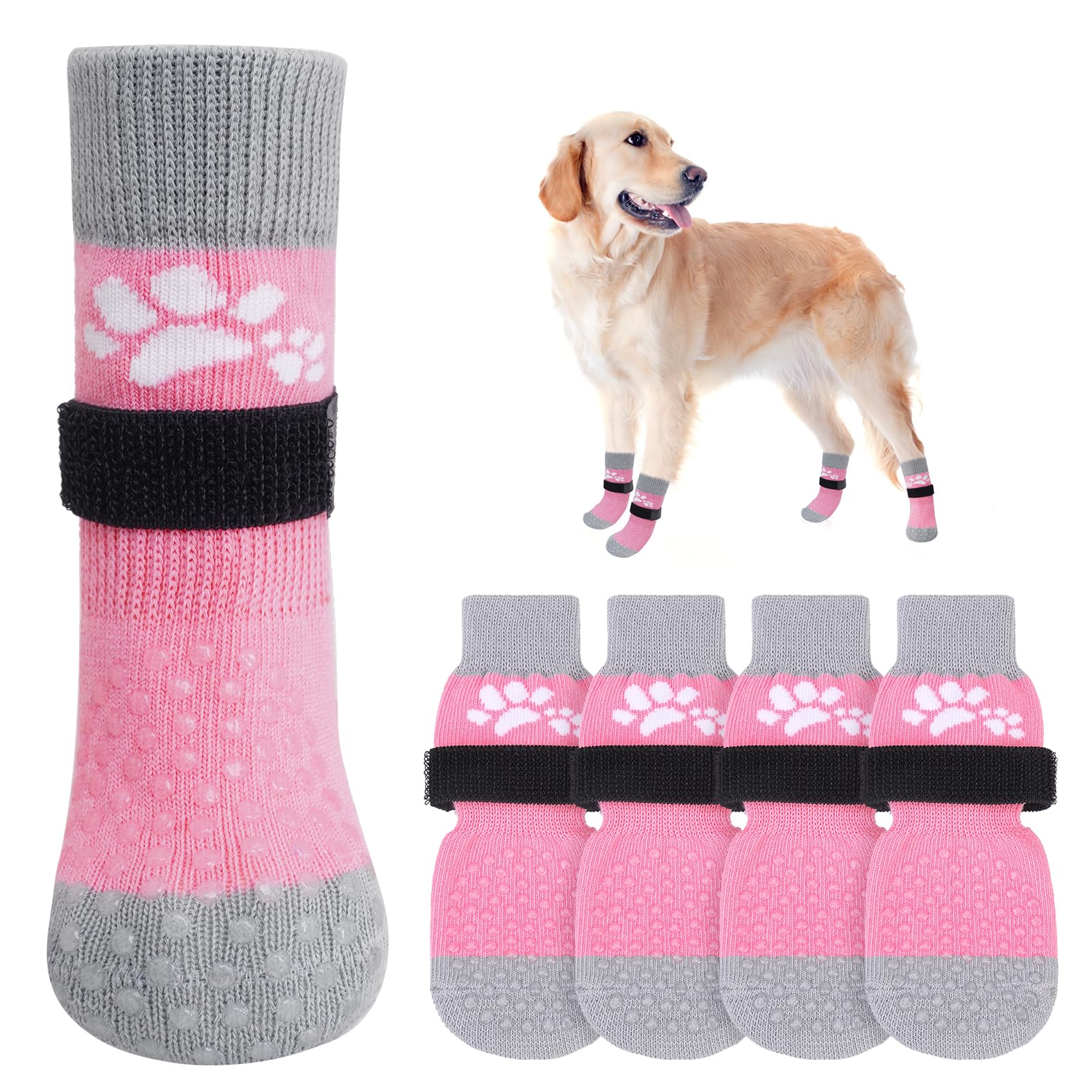 SCENEREAL Anti Slip Dog Sock to Prevent Licking Paws for Hardwood Floors Boots & Paw Protector Shoes for Hot/Cold Pavement with Grippers