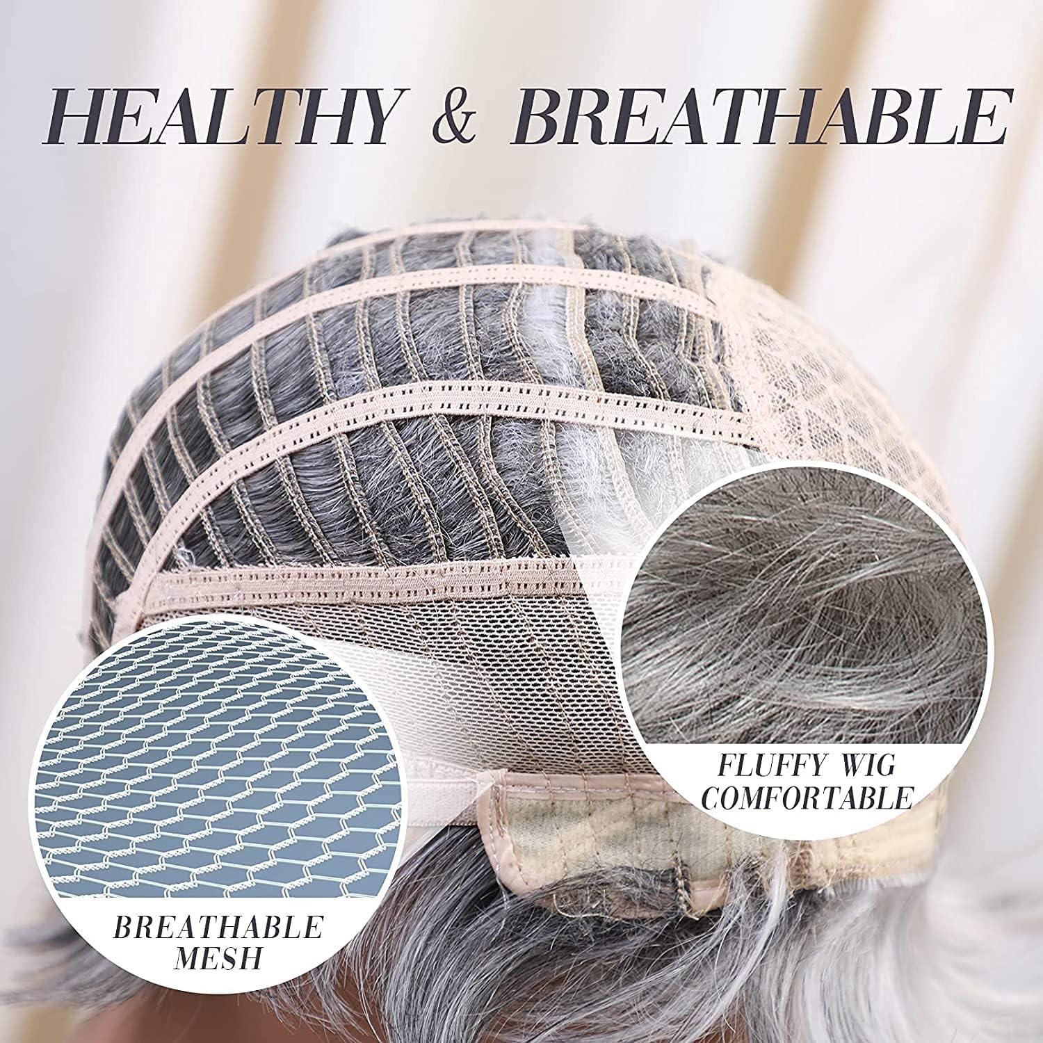 HAIRCUBE Perruque Naturelle Courte Humaine Pour Femmes - Ombrée Gris à Blanc - Utilisation Quotidienne