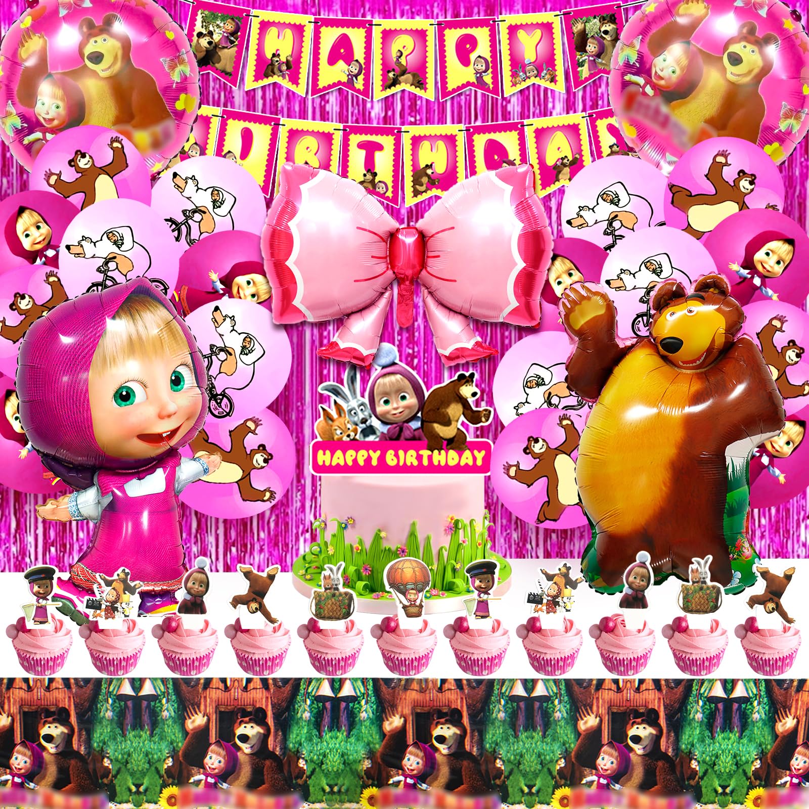 8 Pièces Décorations Gâteau Masha Et L'Ours - Mini Figurines Pour Anniversaire Enfant