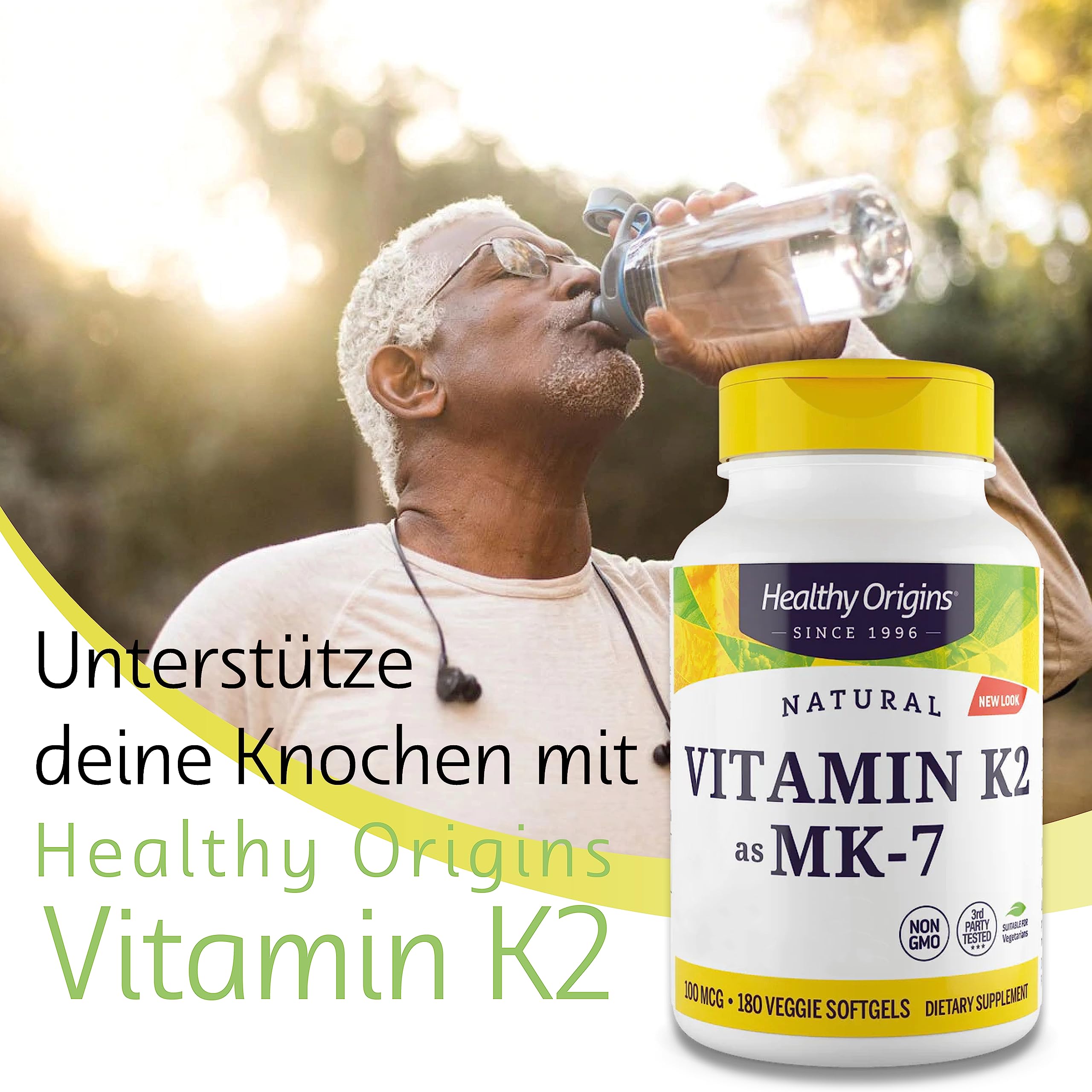 Healthy Origins, Vitamin K2 als MK7, 180 vegetarische Softgels, 100mcg Vitamin K2 je Dosis, Glutenfrei, GMO frei, Geschmacksneutral