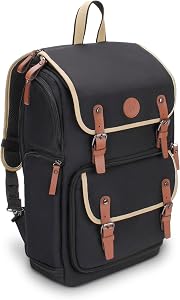 GOgroove Sacs à Dos de Caméra de Grande Taille pour Photographes - Sac à Dos de Caméra DSLR avec Espace pour Ordinateur Portable de 15,6 po, Rangement d'Accessoires, Support de Trépied, Sac à Caméra Étanche pour Canon EOS Rebel T7 & Plus (Noir)