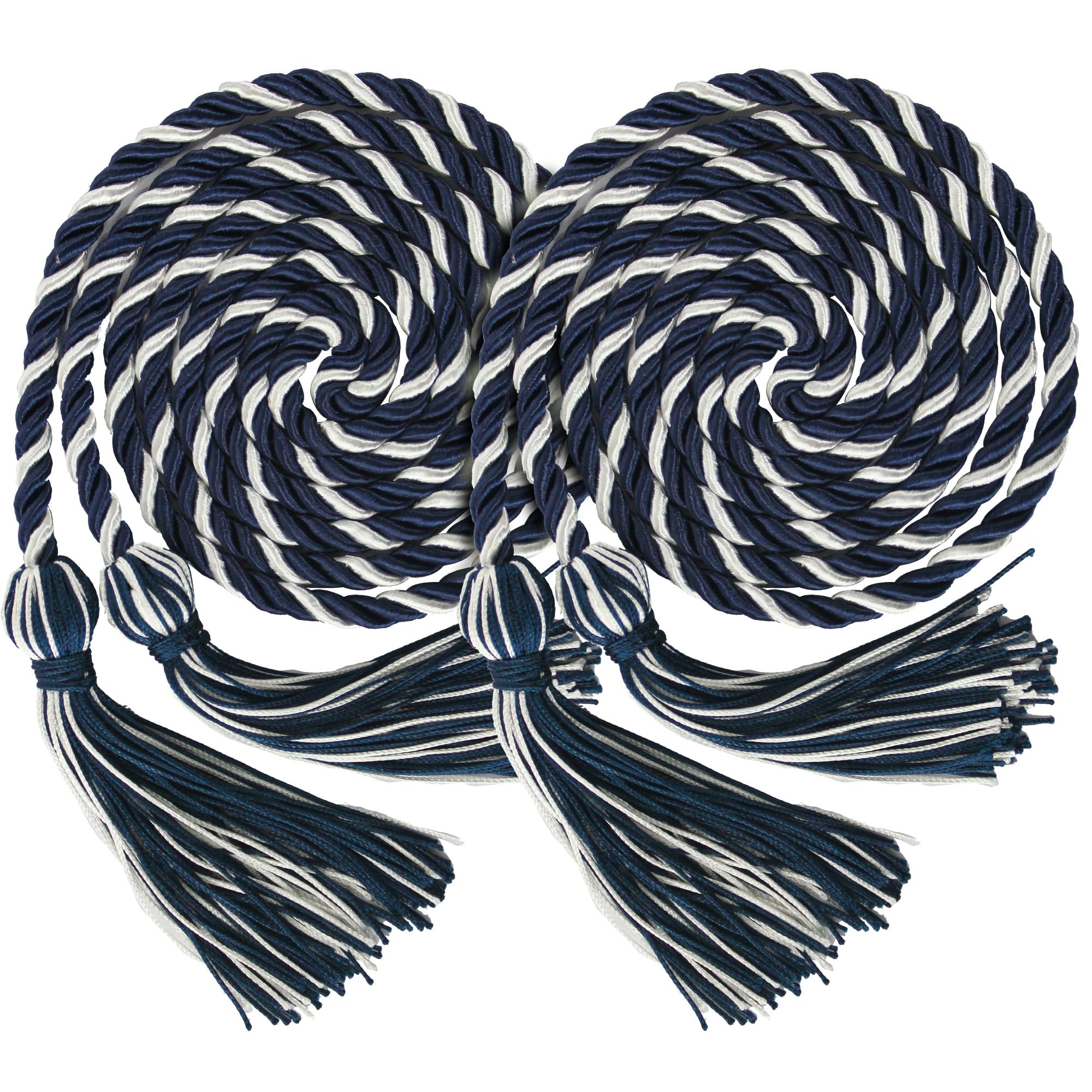 GraduationMall Double Graduation Honor Cords Navy Blue/White 68"