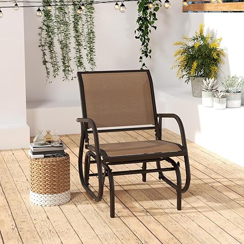 Miniatura 4 de Tangkula Silla mecedora ergonómica con tela cómoda, marco de hierro, 4 almohadillas antideslizantes para pies, silla mecedora para patio al aire