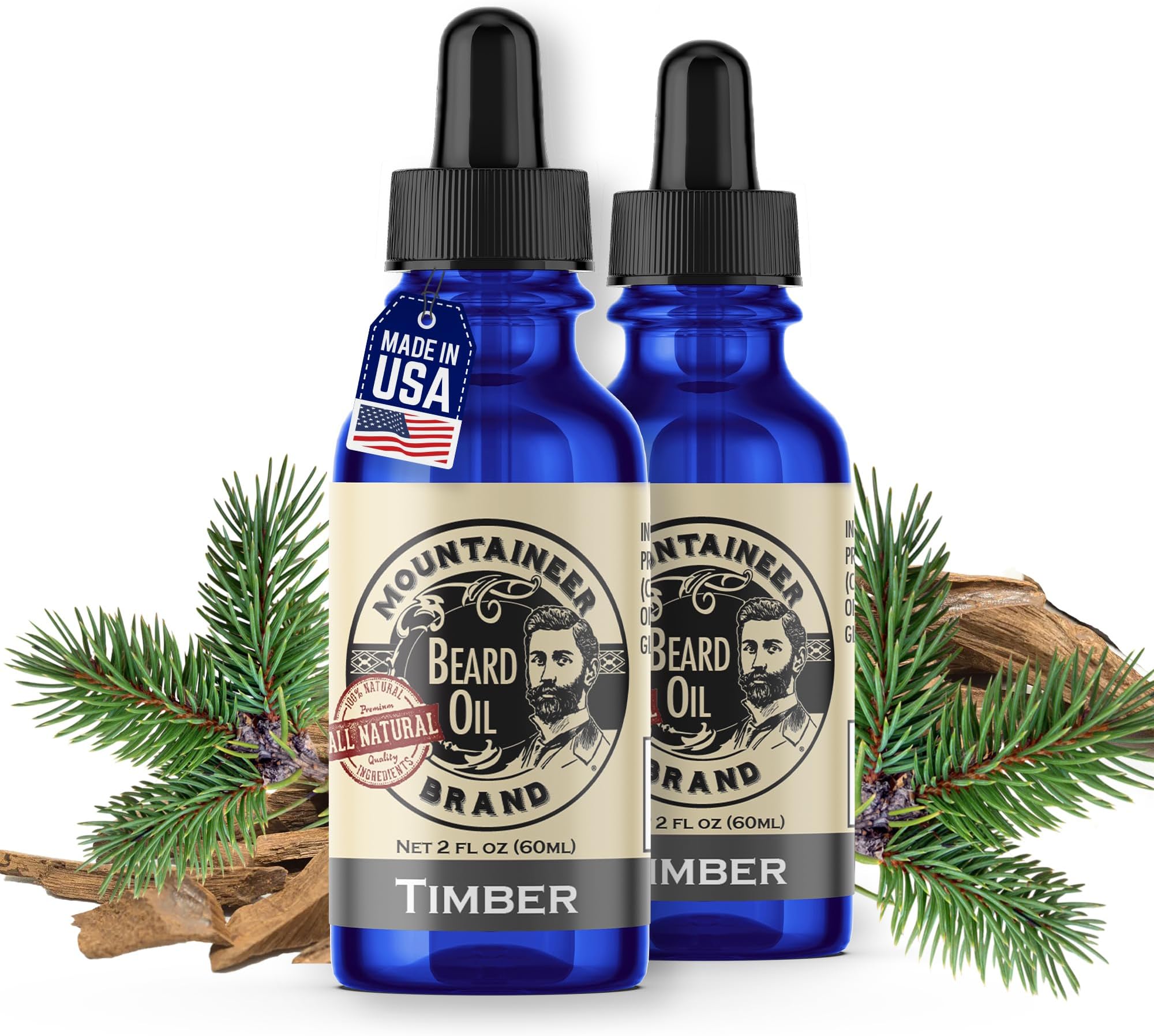 Mountaineer Brand Natural Beard Oil with Timber Scent | Made in West Virgina | Hydrates, Moisturises, Softens & Conditions for Beard Growth | Treats Dry Itchy Beards for Men | 2 oz 2 Pack