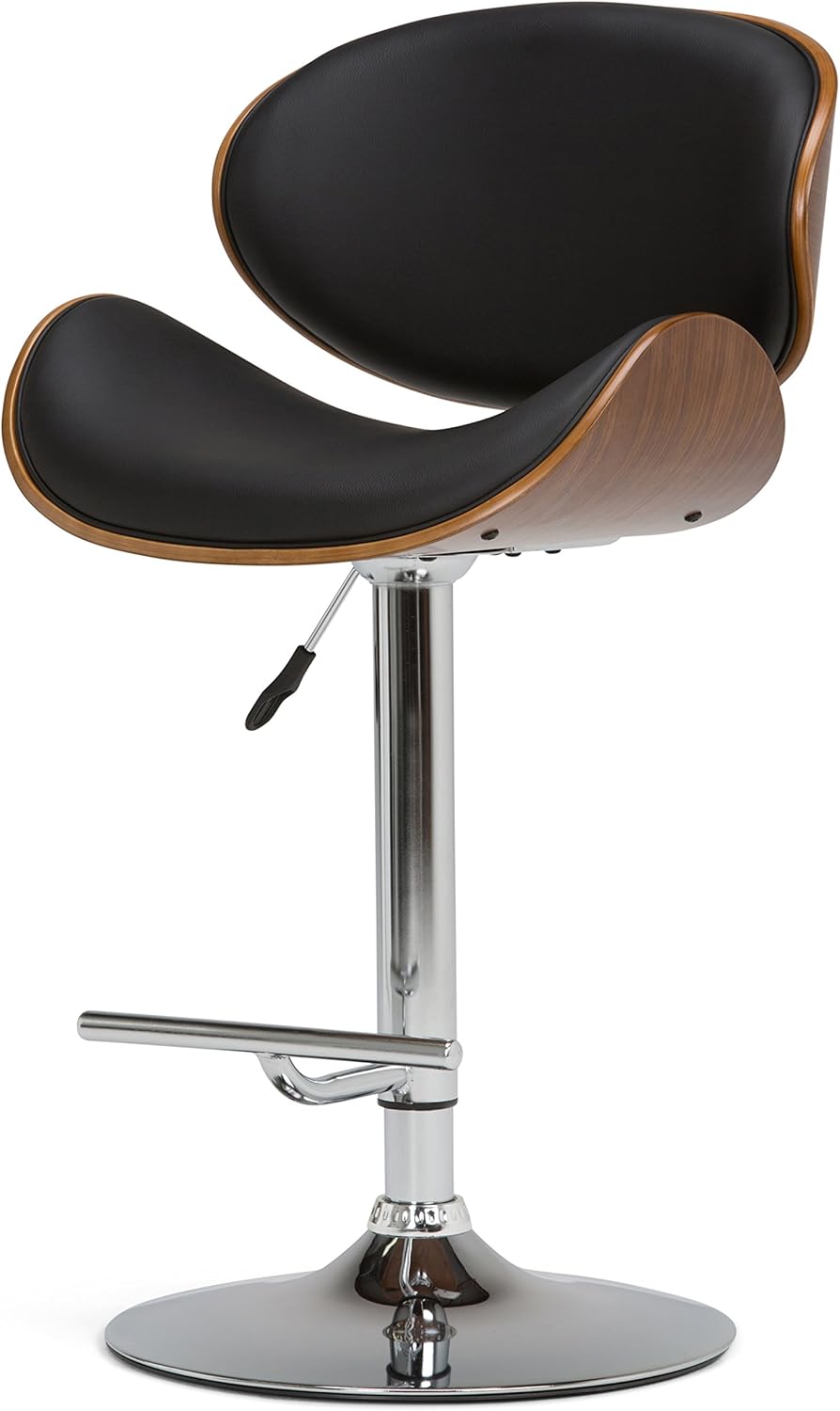 Exсluѕіvе Dіѕсоunt 60% Prісе SIMPLIHOME Marana Mid Century Modern Bentwood Adjustable Height Gas Lift Bar Stool in Black Faux Leather, Curved, Swivel, Gas Lift Adjustable Height, Mid Century Modern Simple Assembly