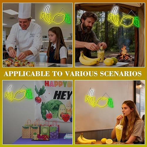 Miniatura 7 de Juego de 2 letreros de neón de plátano y limón (1 luz de plátano + 1 luz de limón) Luces de neón de frutas para decoración de pared, habitación
