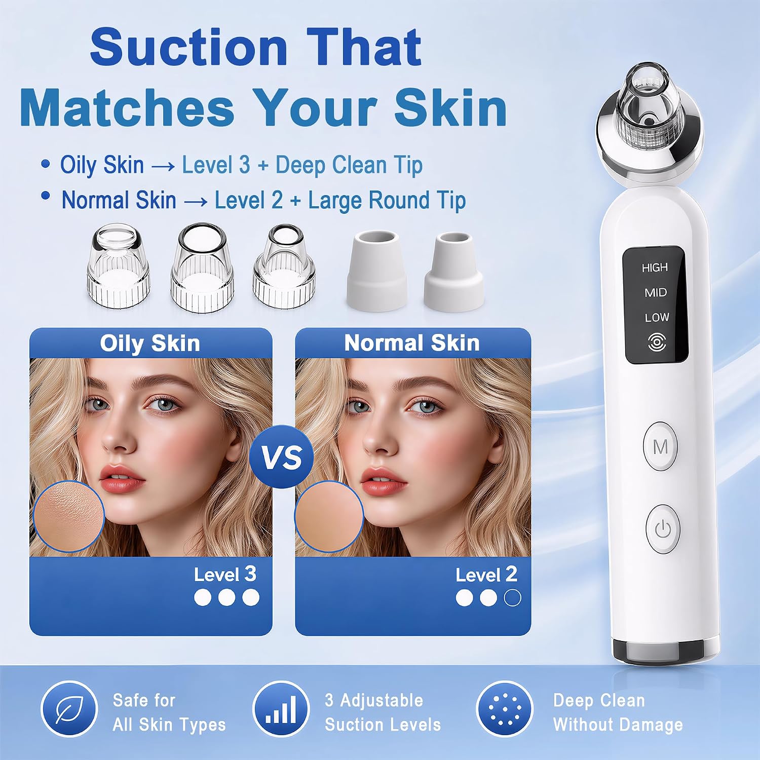 6‑Probe Pore Vacuum Blackhead Remover – 3 Suction Levels, USB Rechargeable, Portable Comedone Extractor Kit for Men & Women (White Button)