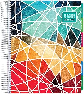 Deluxe 2022-2023 Dated Teacher Planner: 8.5"x11" Includes 7 Periods, Page Tabs, Bookmark, Planning Stickers, Pocket Folder Daily Weekly Monthly Planner Yearly Agenda (Abstract Stained Glass)