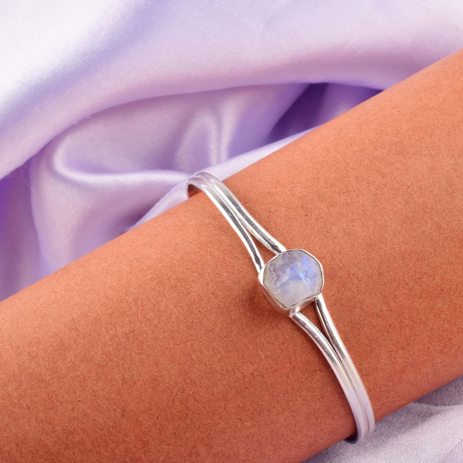 Natural Raw Rainbow Moonstone Cuff Bracelet, Healing Crystal Cuff Bracelet, Bangle Bracelet, Rough Gemstone Bracelet, Jewelry For Woman (moonstone) - Image 6