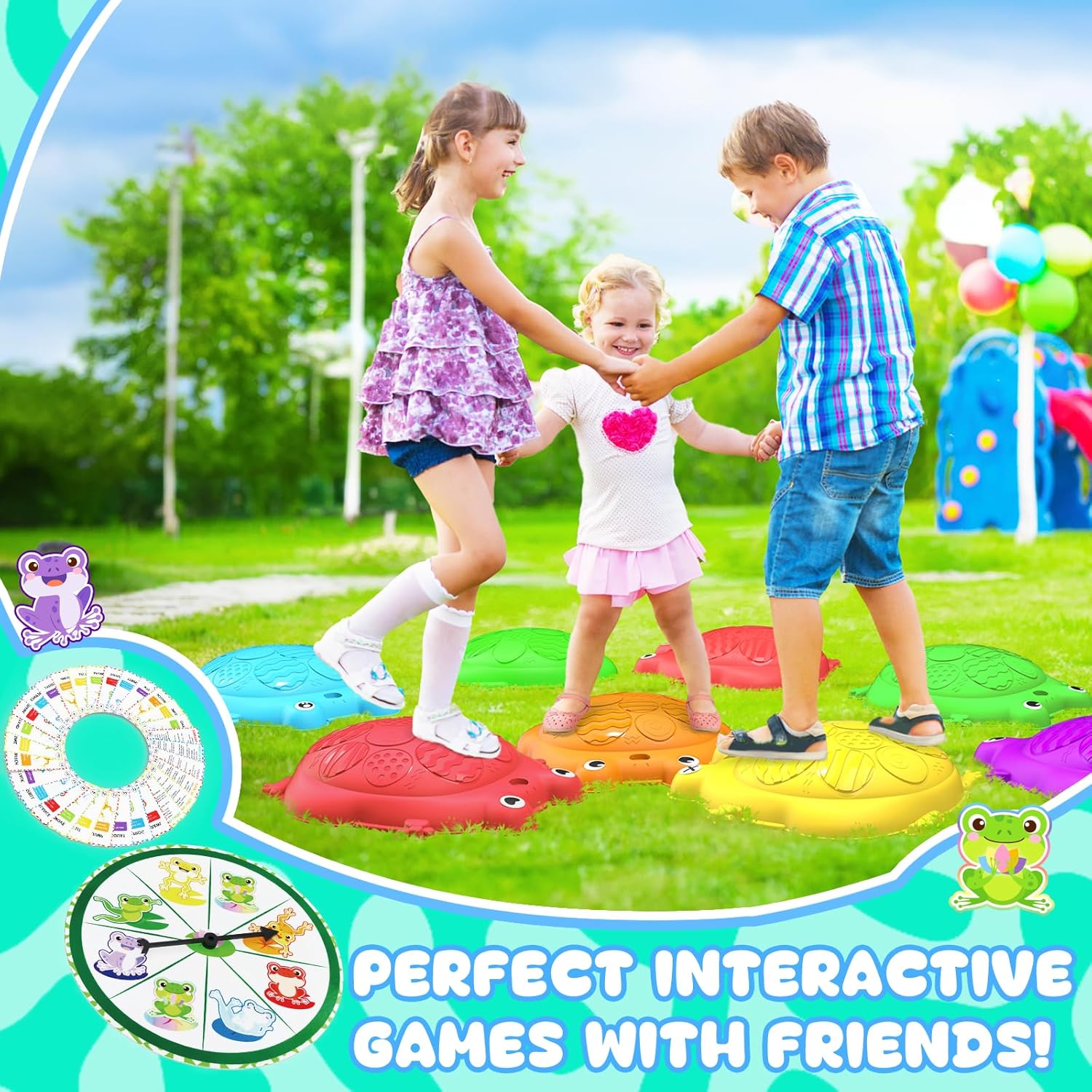 Stepping Stones for Kids, 12 Pcs Frog Non-Slip Balance Steps Stones Sensory Toys for Toddler Ages 3-5, Obstacle Course Coordination Game, Indoor Outdoor Yard Games for Boys Girls - Image 7