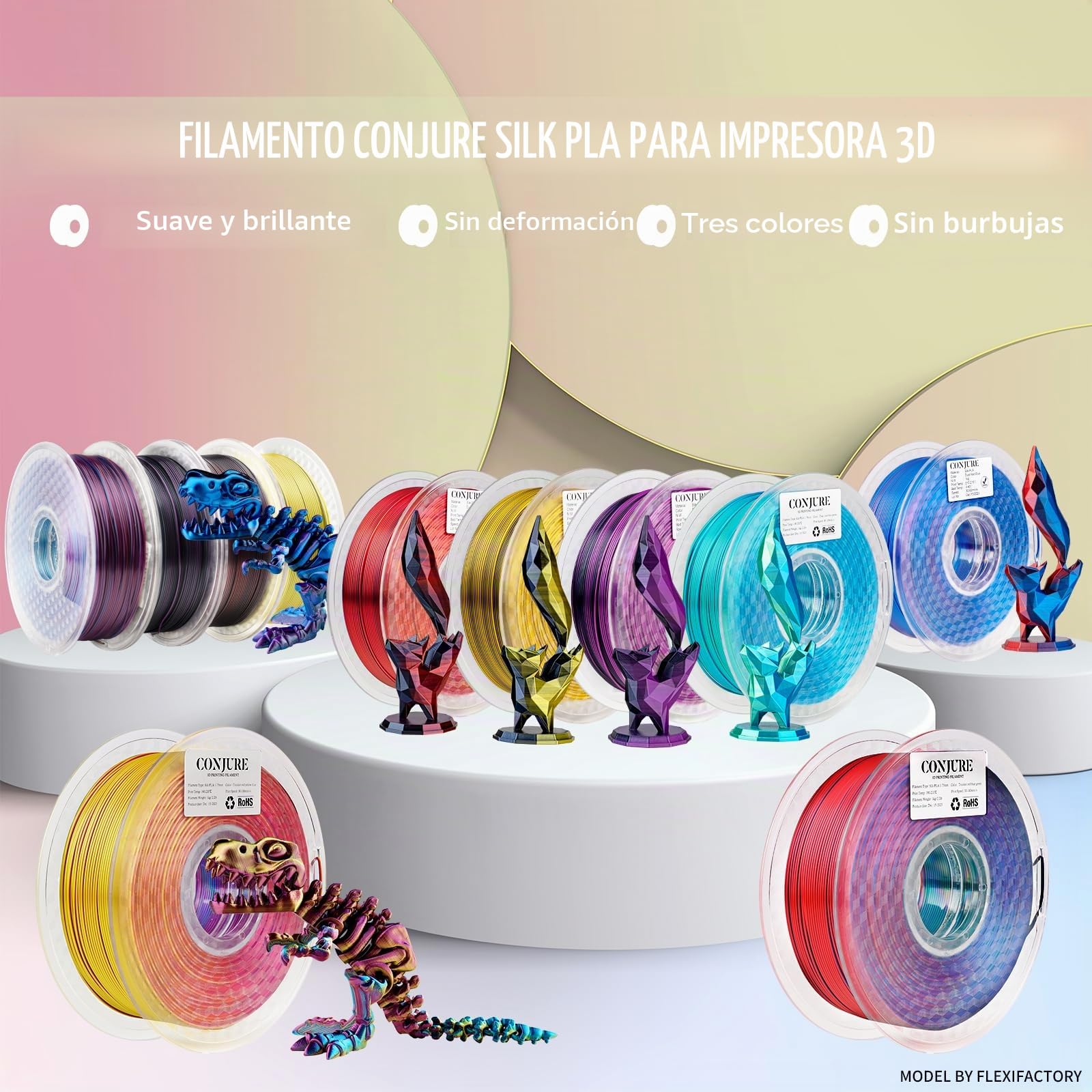 Chitu Systems Conjure Silk PLA Filamento de impresora 3D, filamento de tricolor de 1.75 mm, filamento de impresión 3D Rojo Azul Verde, seda de 2.2 libras (A-Silk PLA-Rojo+Azul+Verde 1kg)