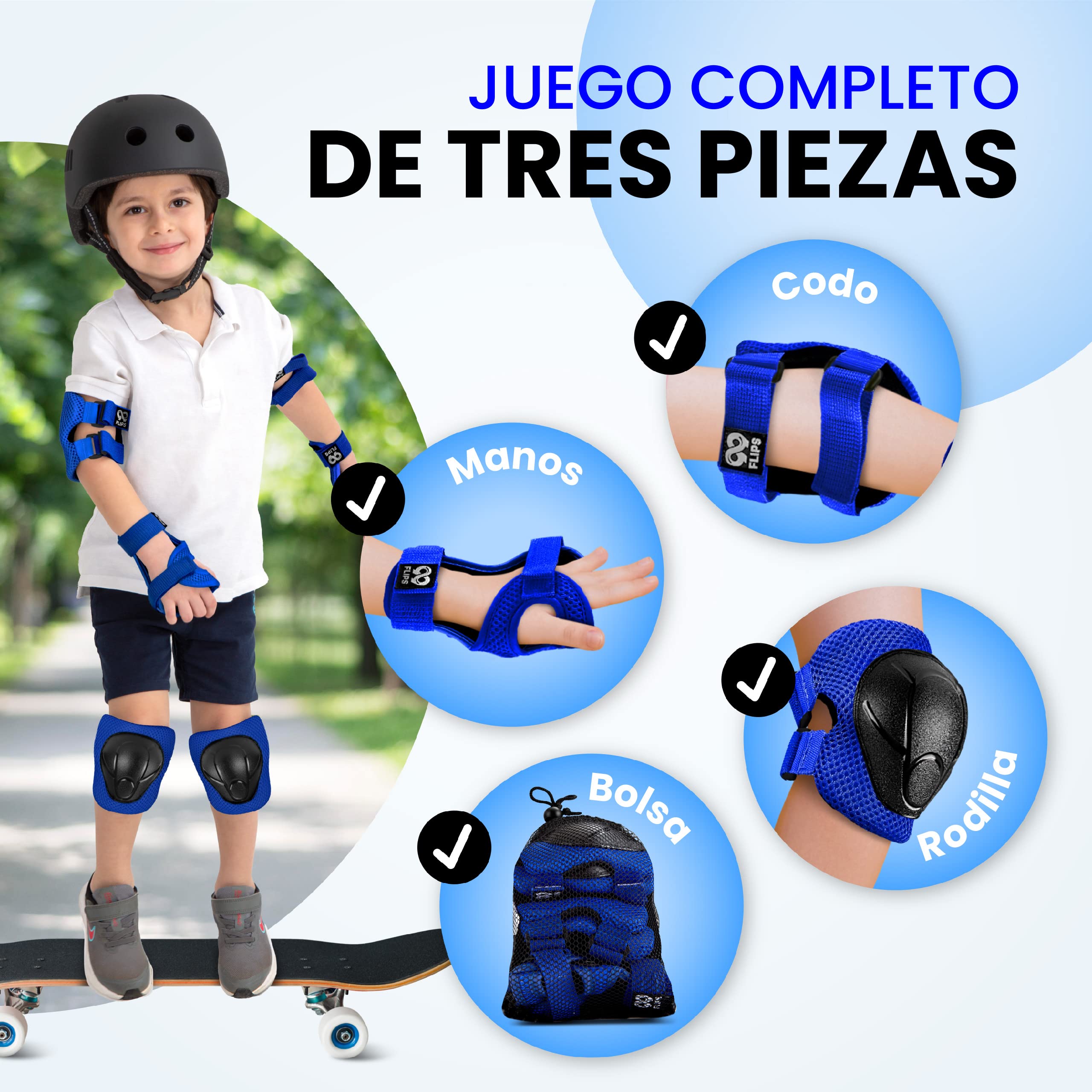 99FLIPS Protecciones Skate Niño Rodilleras Patines Niña - Rodilleras y Coderas Niño en Línea - Protección Patines - Flash - Protectores Niña, Protector Juego — view 6