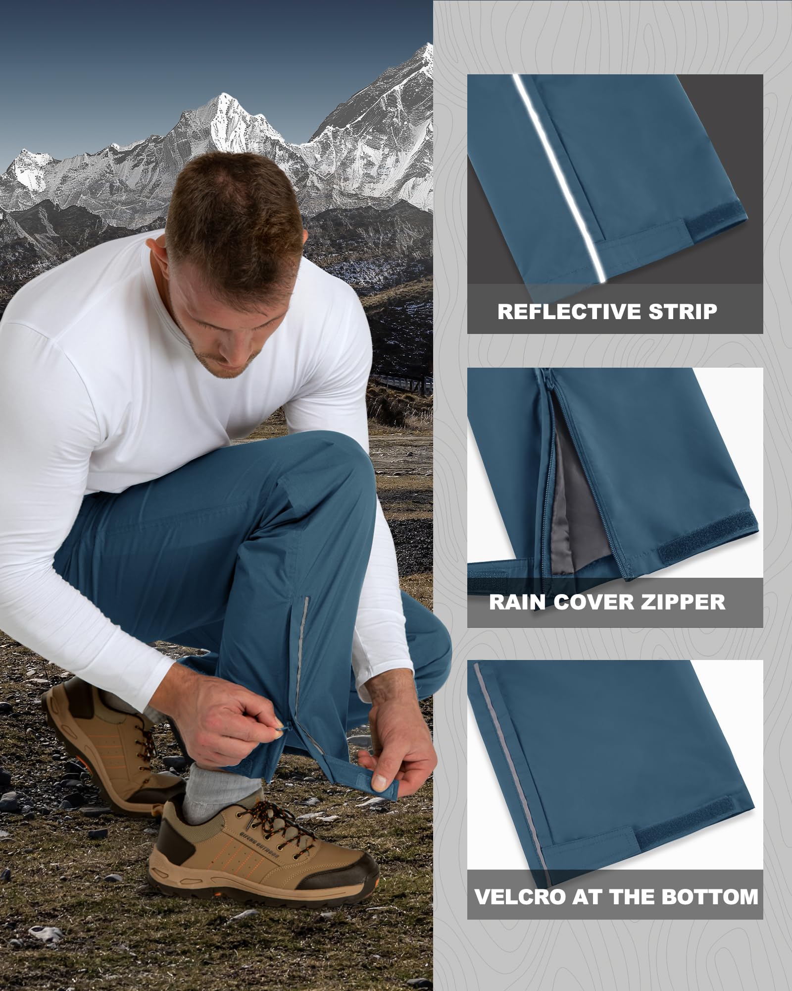Outdoor Ventures Pantalon de pluie imperméable pour homme - Coupe-vent - Pliable - Pour la randonnée, le golf fishig