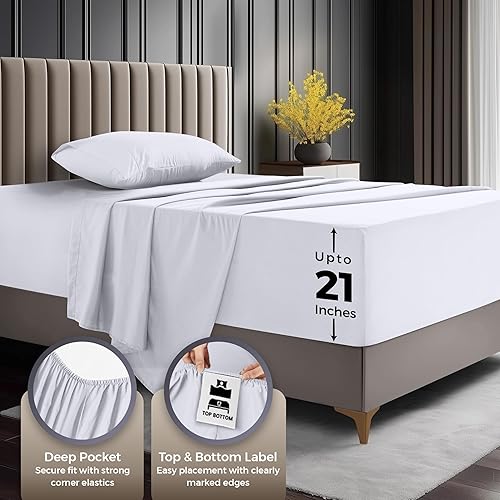 Miniatura 4 de Utopia Bedding - Juego de sábanas tamaño individual de 3 piezas, microfibra suave, para toda la familia, sábana encimera y bajera con almacenamiento