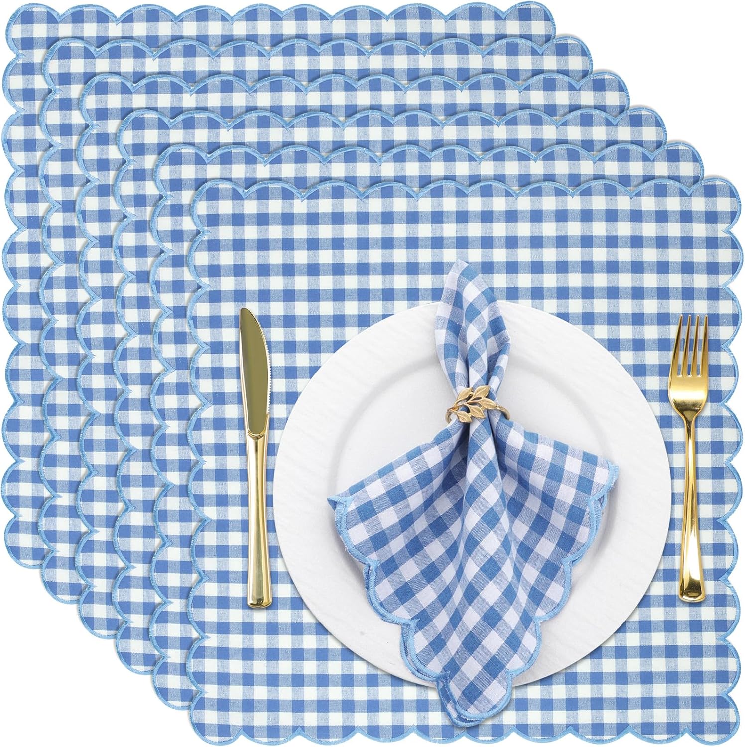 SmoothNovelty 12 Pack Buffalo Plaid Cloth Napkins 18x18 Inch Spring Checkered Cloth Napkins Scalloped Soft Cotton Table Mat Washable Reusable for Dinner Wedding Birthday Parties (Classic,Red)