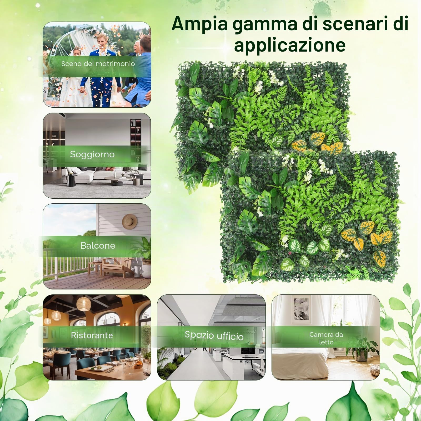 Parete per piante da esterno, 2 pezzi, 60 x 40 cm, decorazione per pareti, balcone e giardino (02)