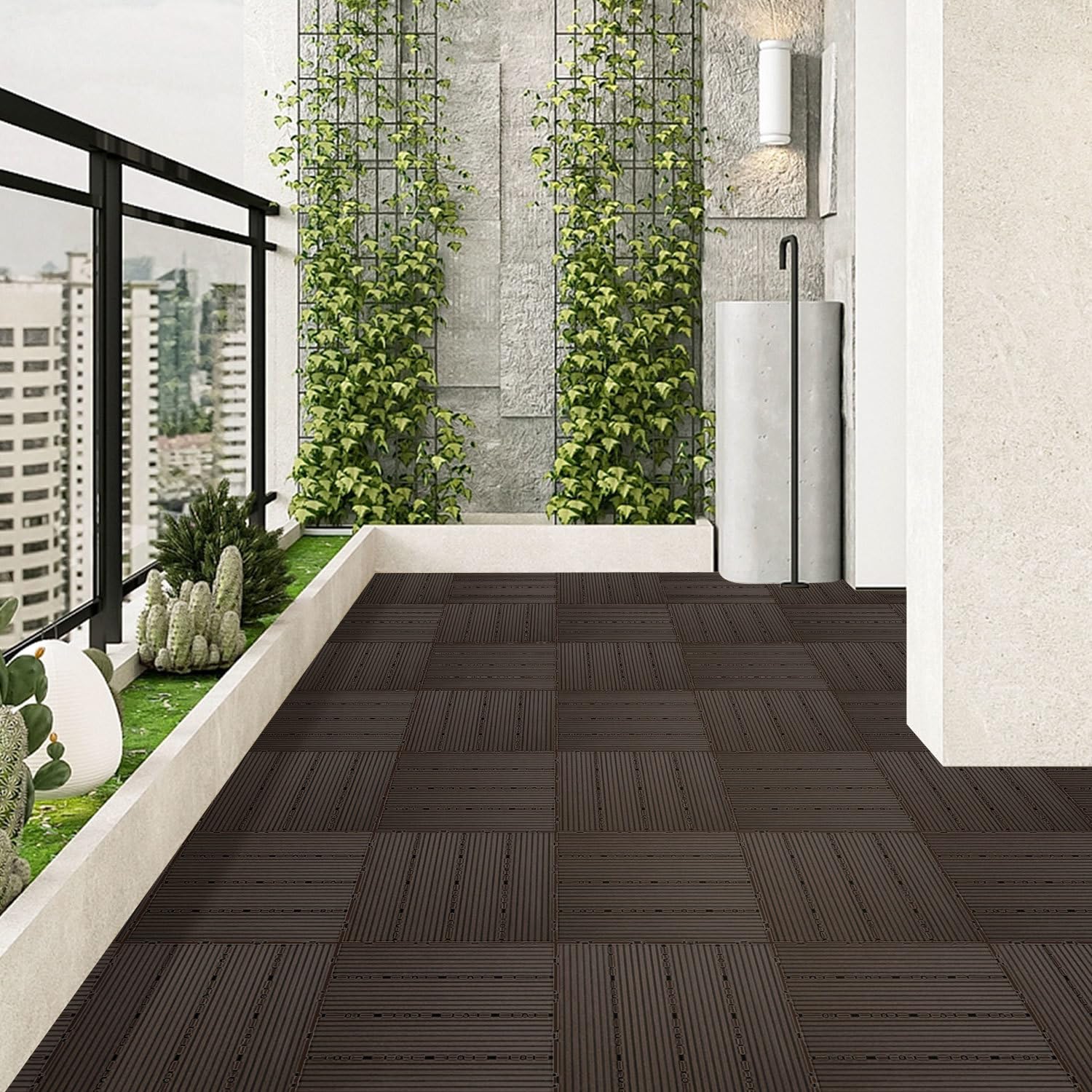 WPC Piastrelle per Terrazze 30x30 cm in caffè, 11 Pezzi (1 m²) con Sistema a Clic, Impermeabili per Balconi e Terrazze, Facili da Posare