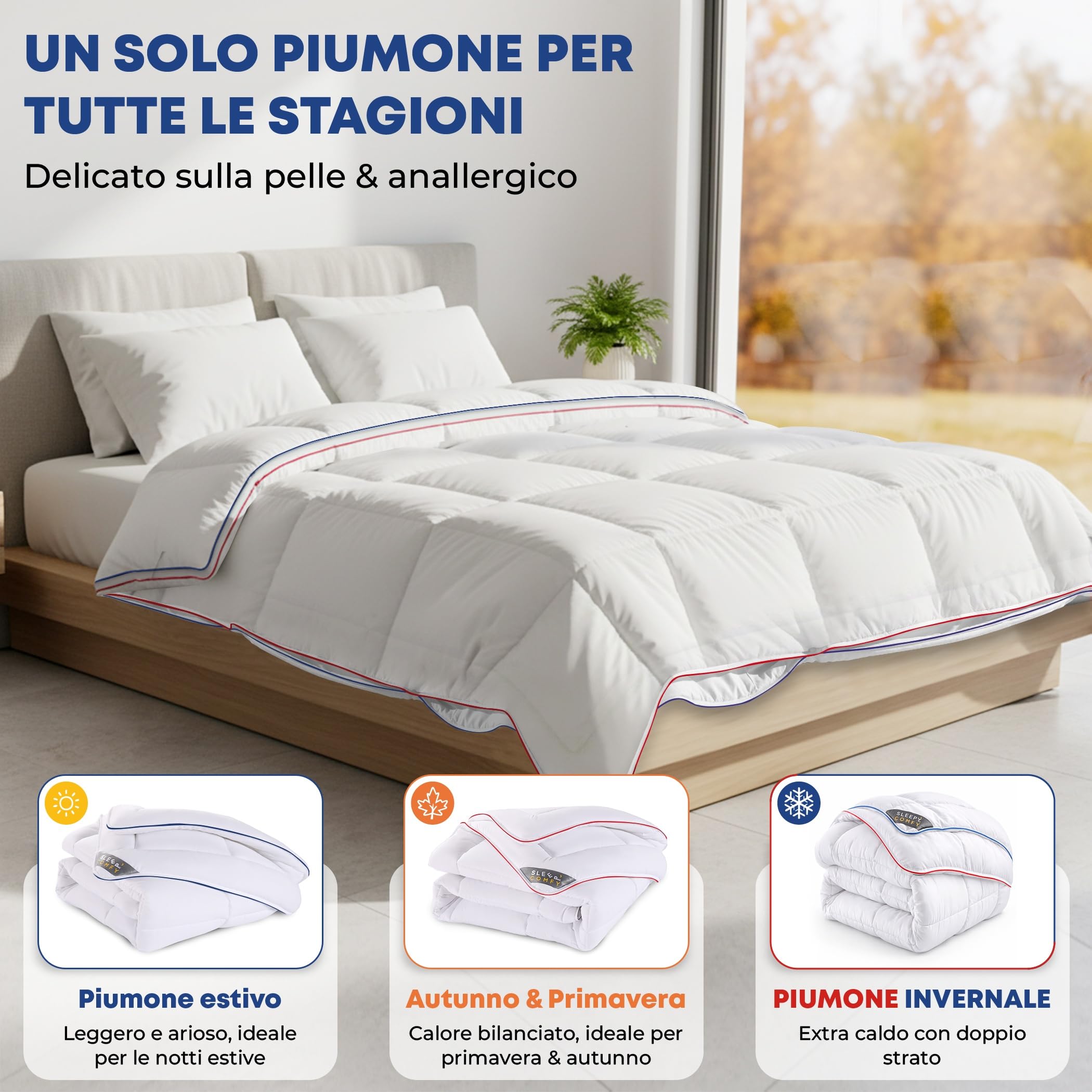 SLEEP COMFY Lusso 4 Stagioni Caldo Copriletto Grande 240 x 200 Trapunta Con 2 Pezzi Combinabili Per Tutto L'Anno, Coperta Invernale Per 2 Persone, Bianco