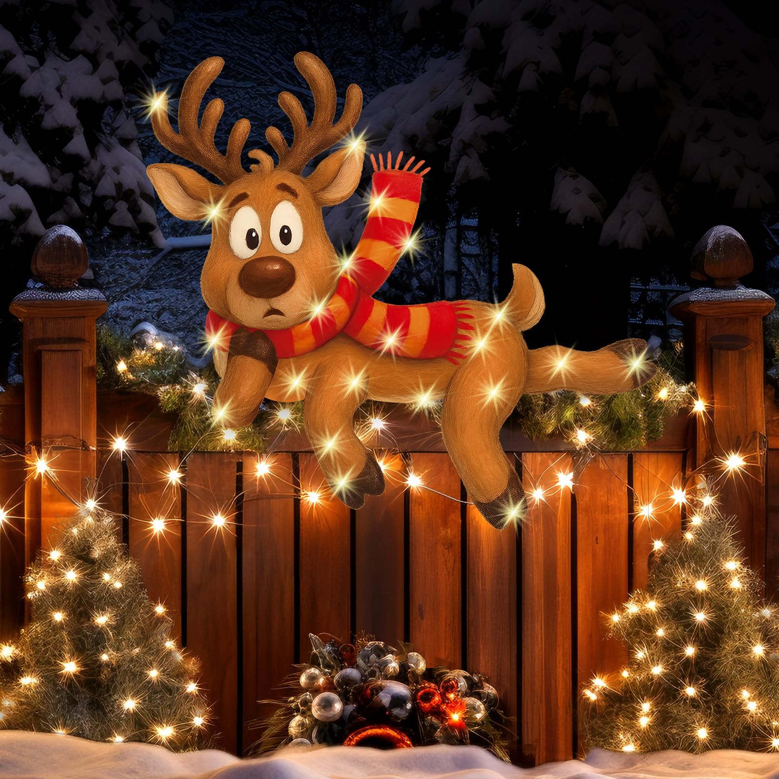 Adorno de Navidad para valla con luz de alce ideal para regalar y decorar el césped