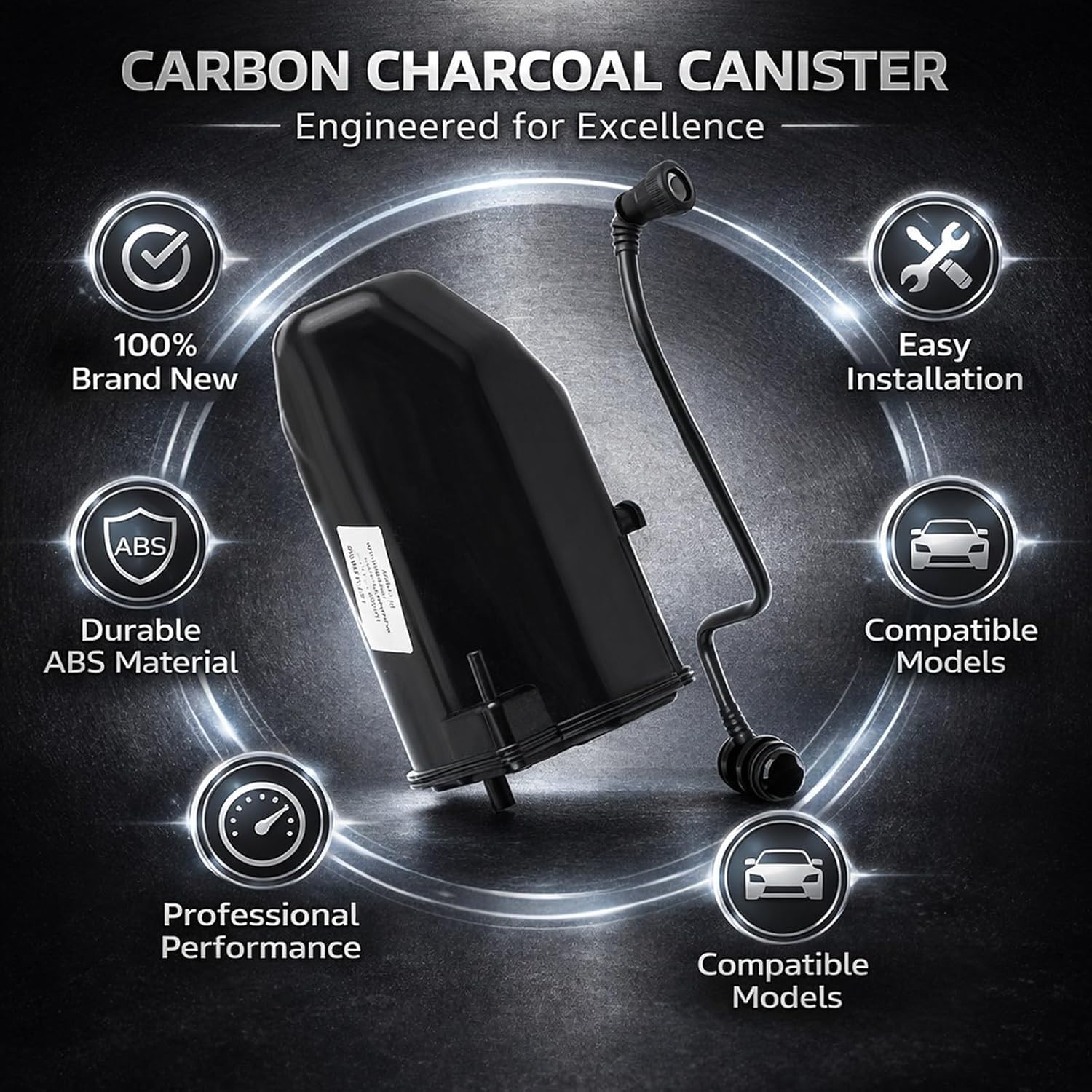 Activated Carbon Canister Charcoal Can with Hose, ABS Plastic, Black - Premium Quality, Direct Replacement, Fits and More